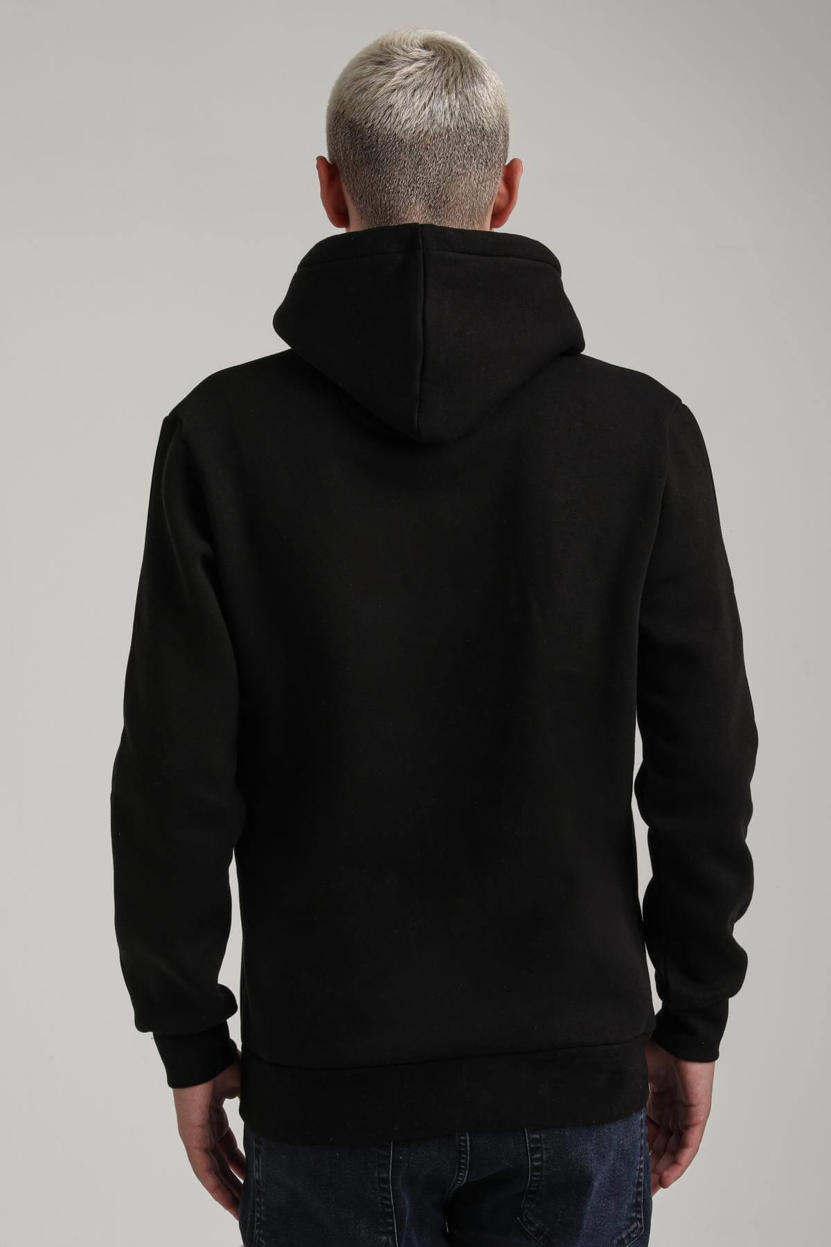 Kapüşonlu Siyah Slim Fit Full-Zip Sweatshirt 24FWM64079