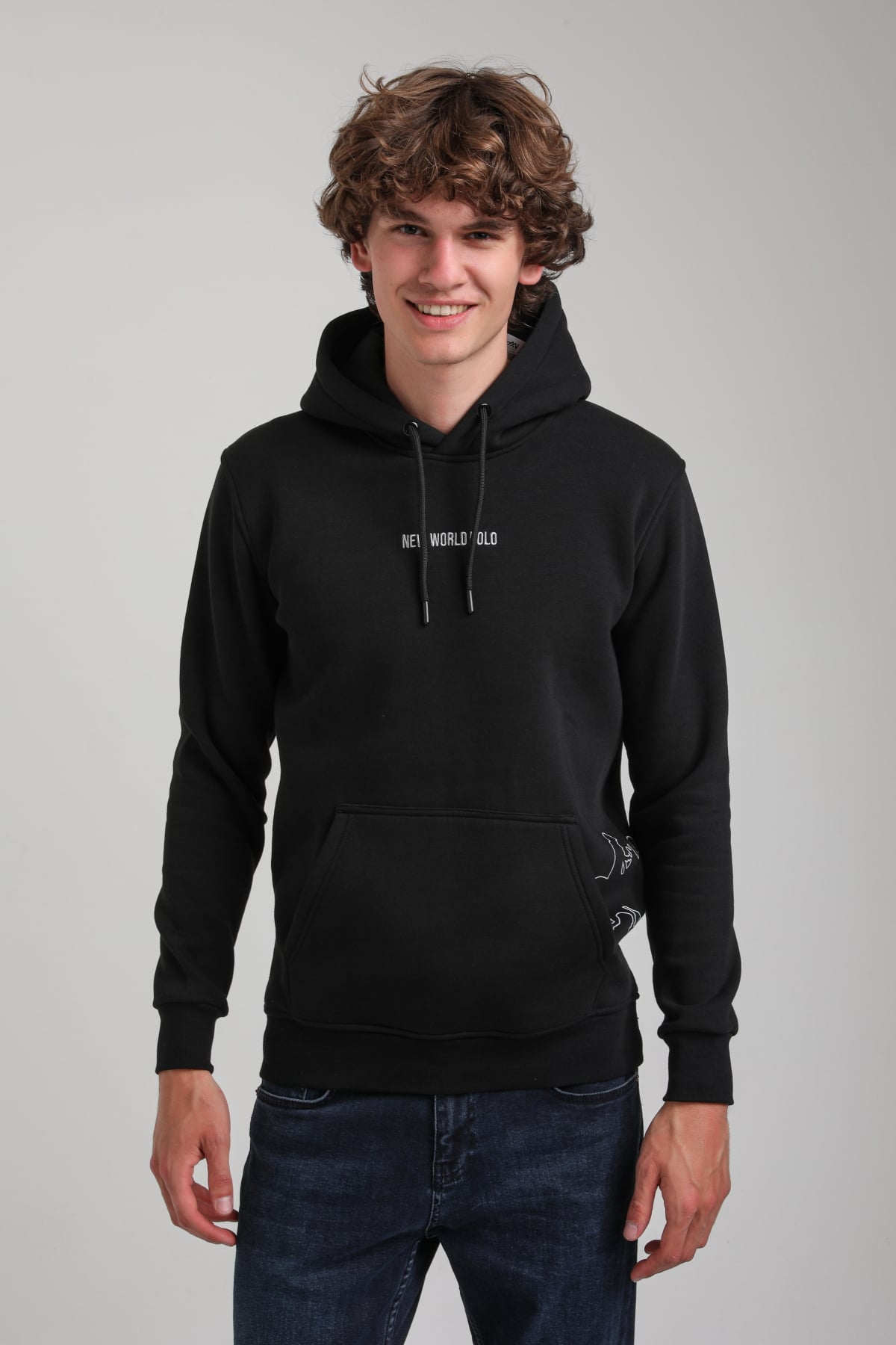 Kapüşonlu Siyah Slim Fit Hoodie 23FWM64044