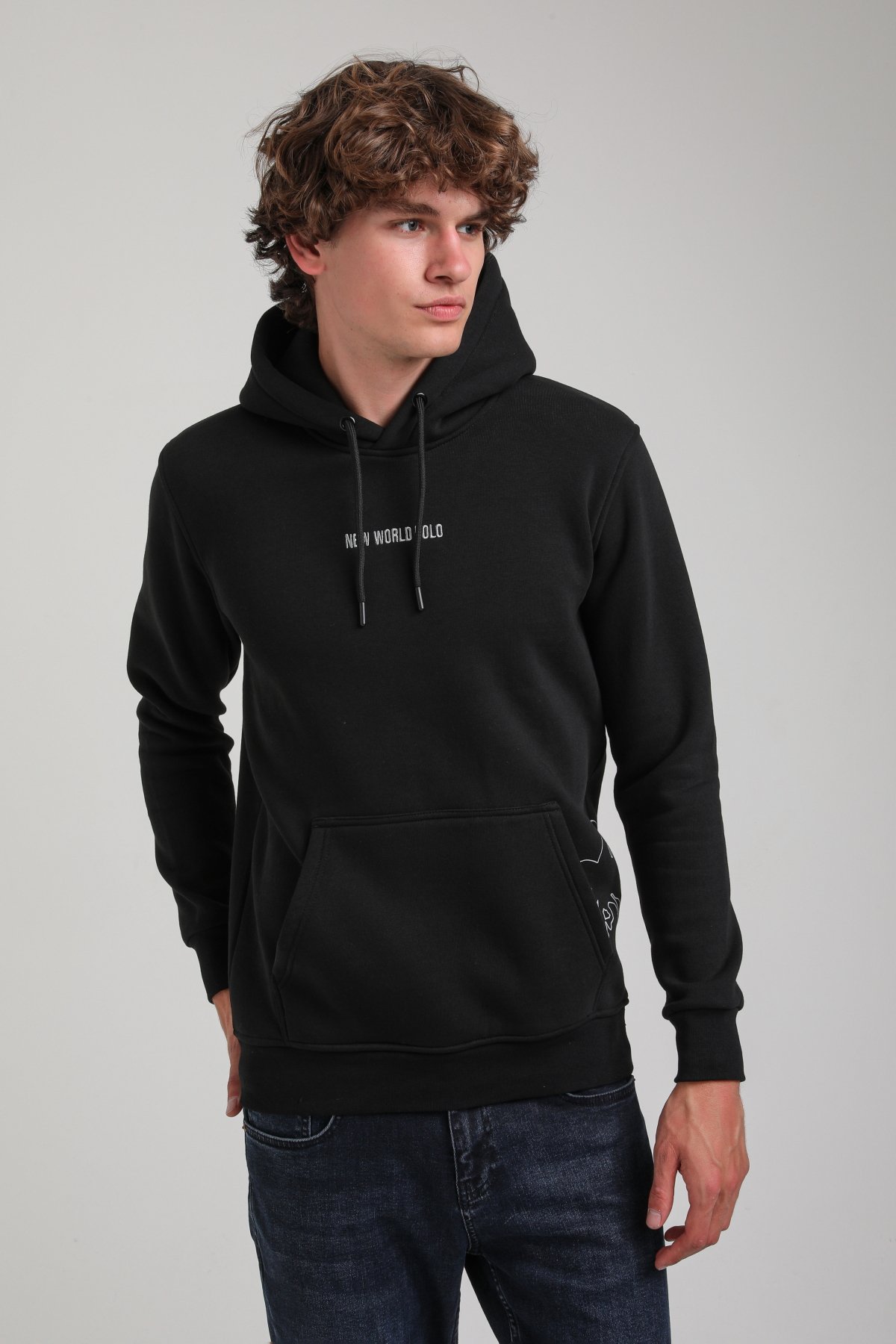 Kapüşonlu Siyah Slim Fit Hoodie 23FWM64044
