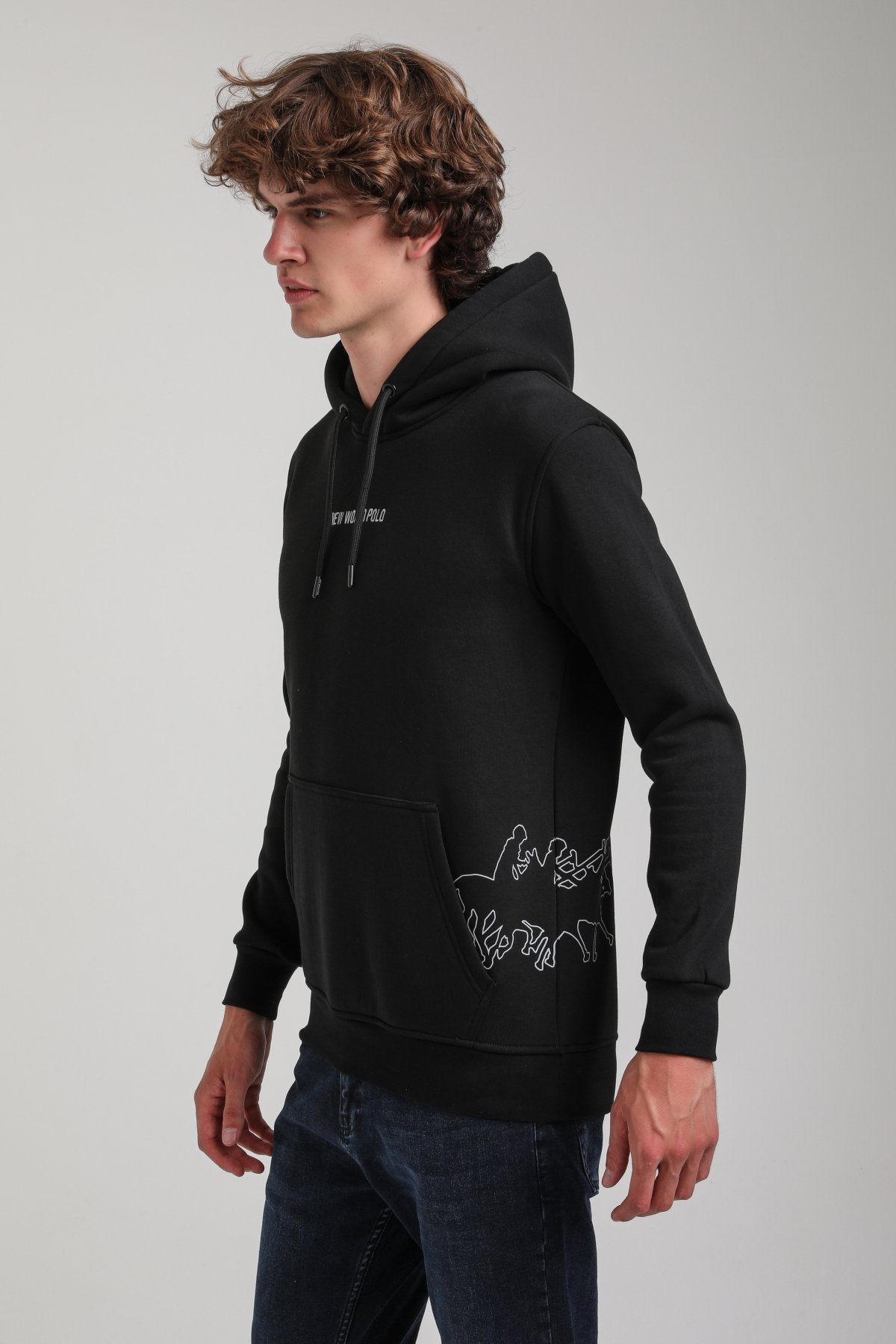 Kapüşonlu Siyah Slim Fit Hoodie 23FWM64044