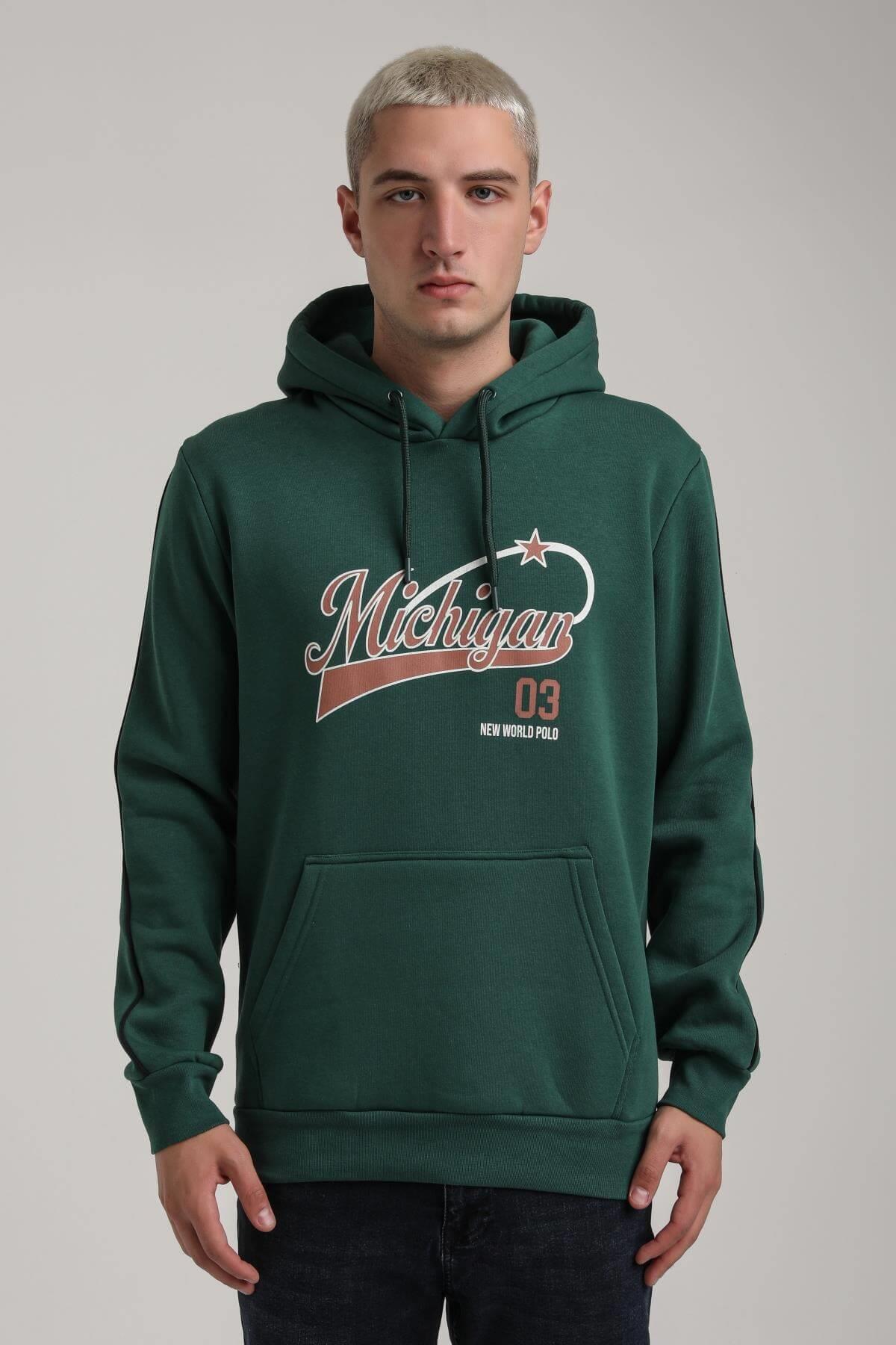Kapüşonlu Yeşil Slim Fit Full-Zip Sweatshirt 24FWM64079