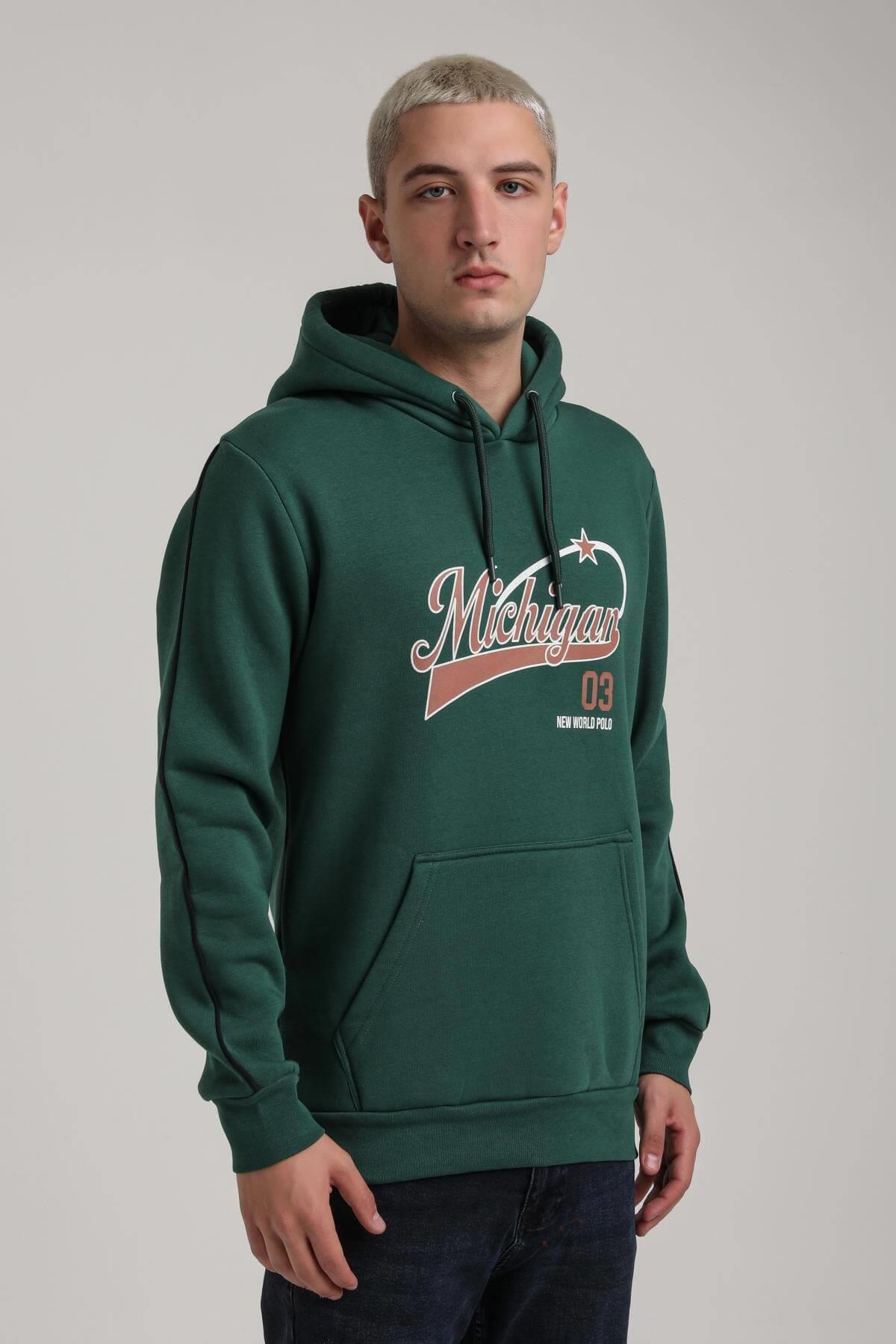 Kapüşonlu Yeşil Slim Fit Full-Zip Sweatshirt 24FWM64079
