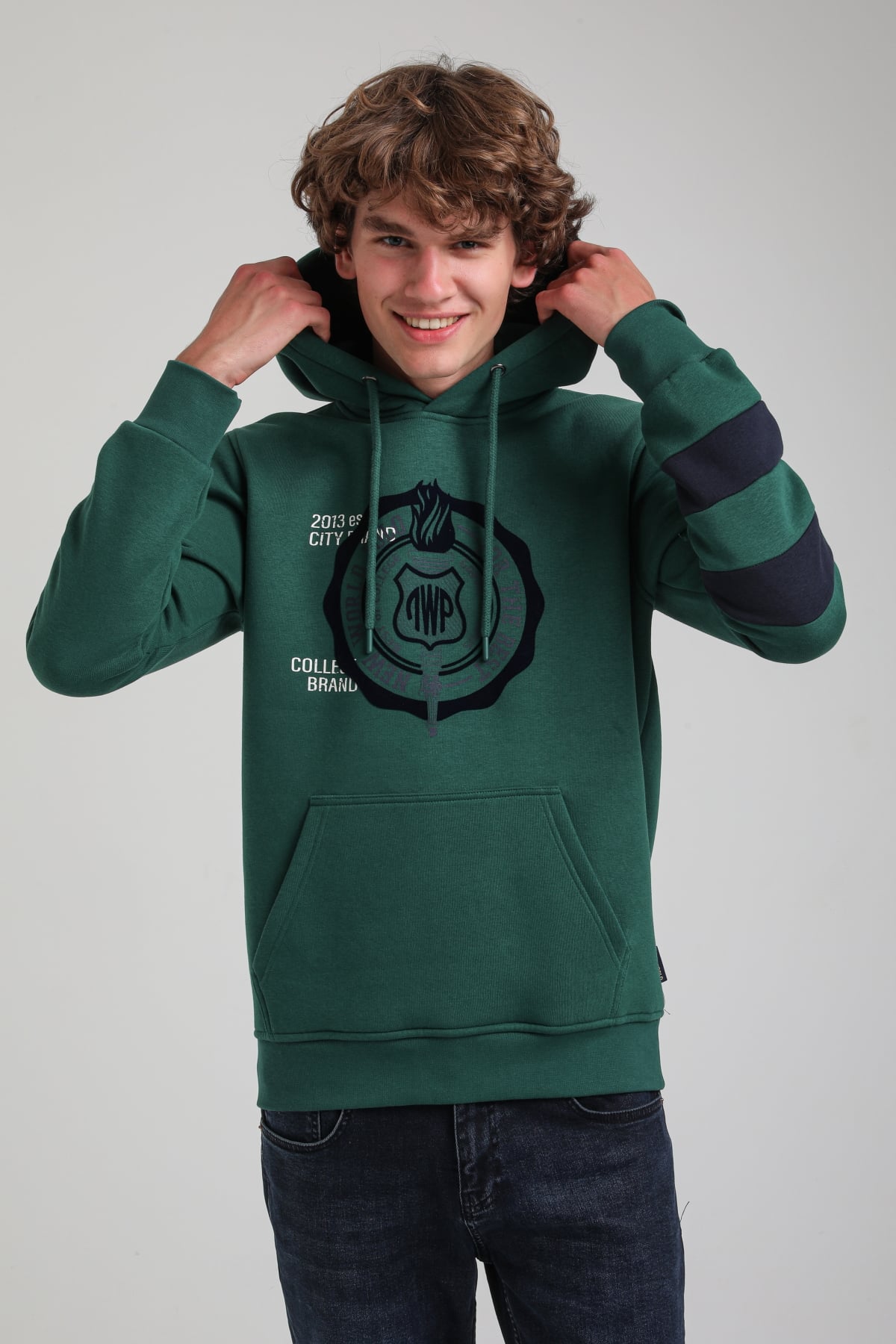 Kapüşonlu Yeşil Slim Fit Hoodie 23FWM64054