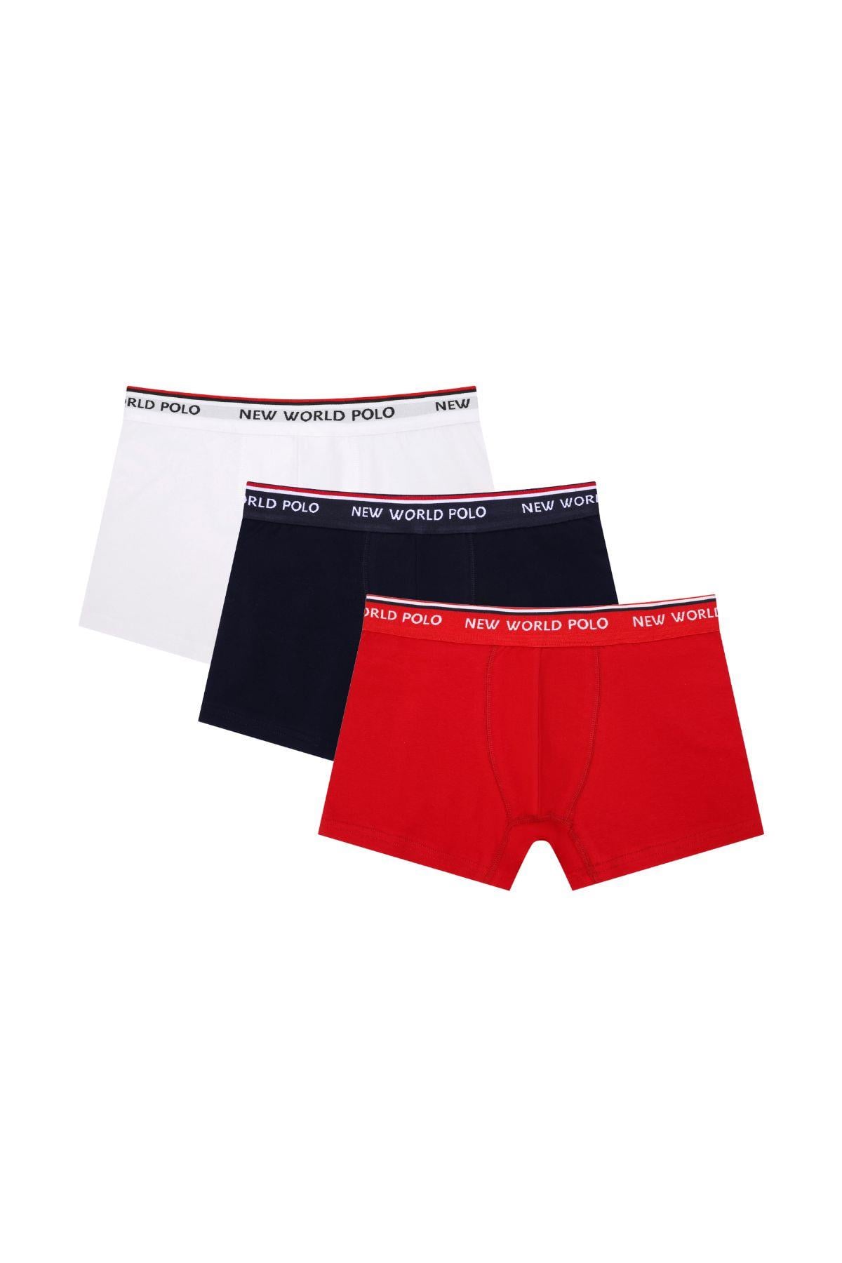 New World Polo Basic 3'lü Boxer Lacivert-Kırmızı-Beyaz Slim Fit Boxer Set 23SSM1003