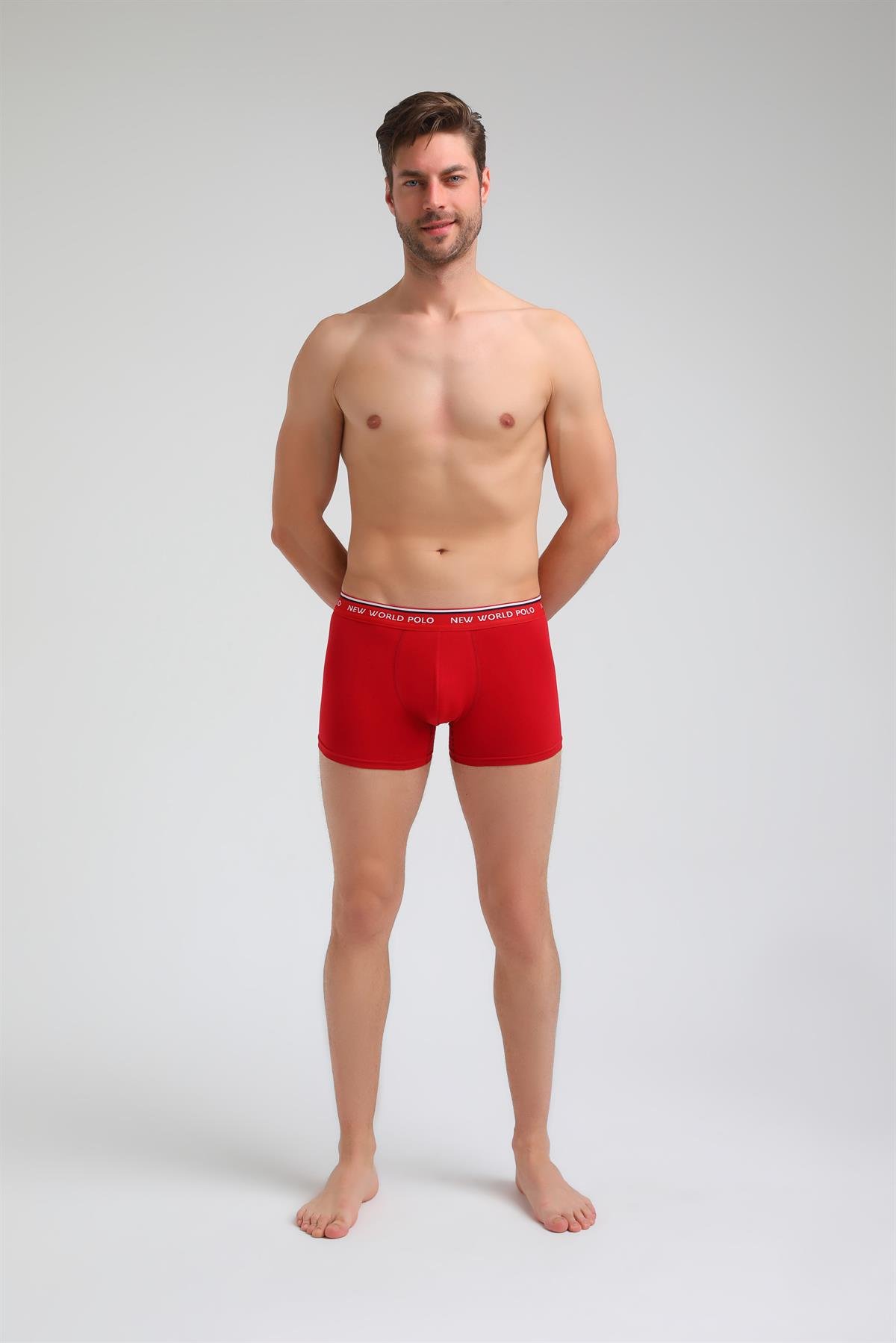 New World Polo Basic 3'lü Boxer Lacivert-Kırmızı-Beyaz Slim Fit Boxer Set 23SSM1003
