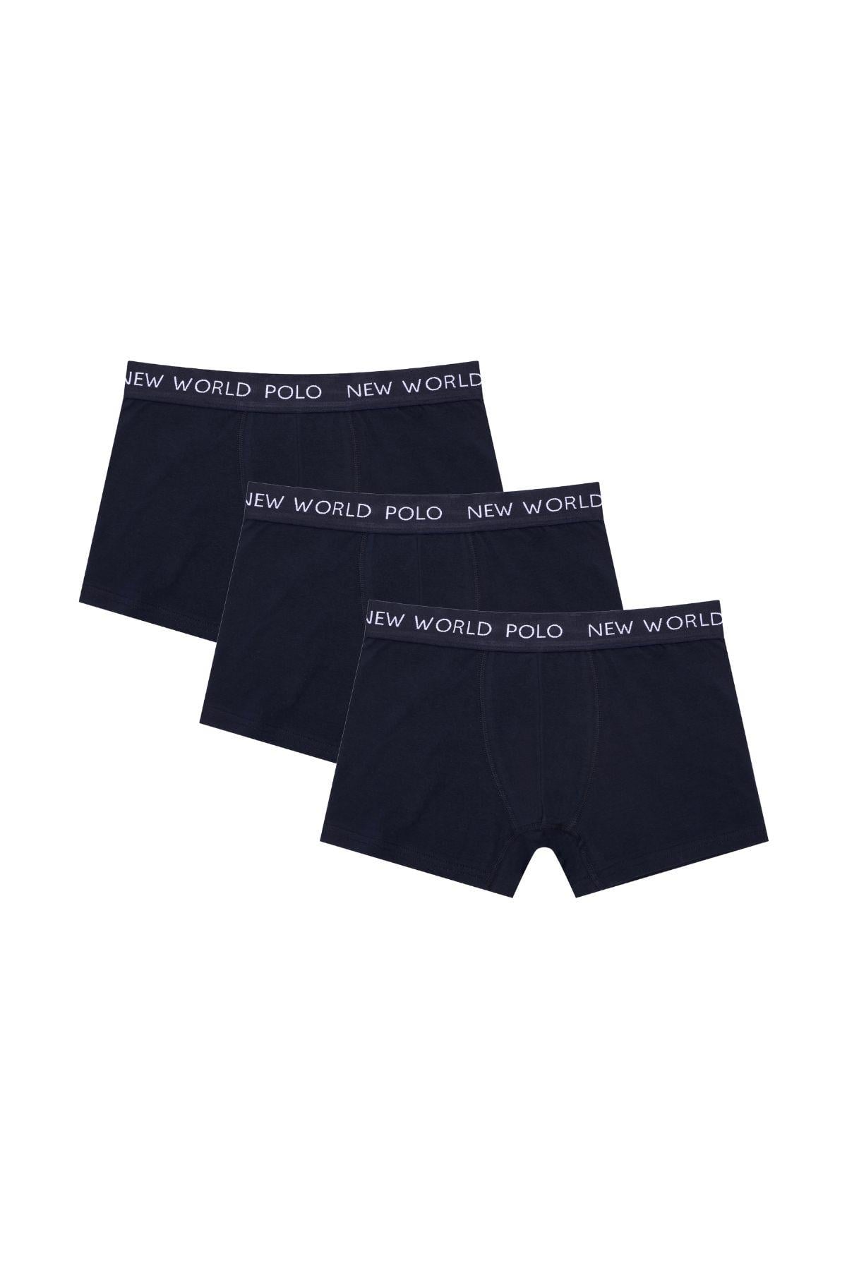 New World Polo Basic 3'lü Boxer Lacivert Slim Fit Boxer Set 23SSM1001