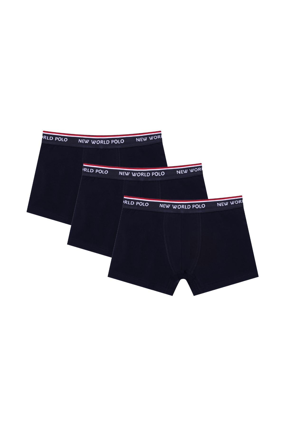 New World Polo Basic 3'lü Boxer Lacivert Slim Fit Boxer Set 23SSM1003