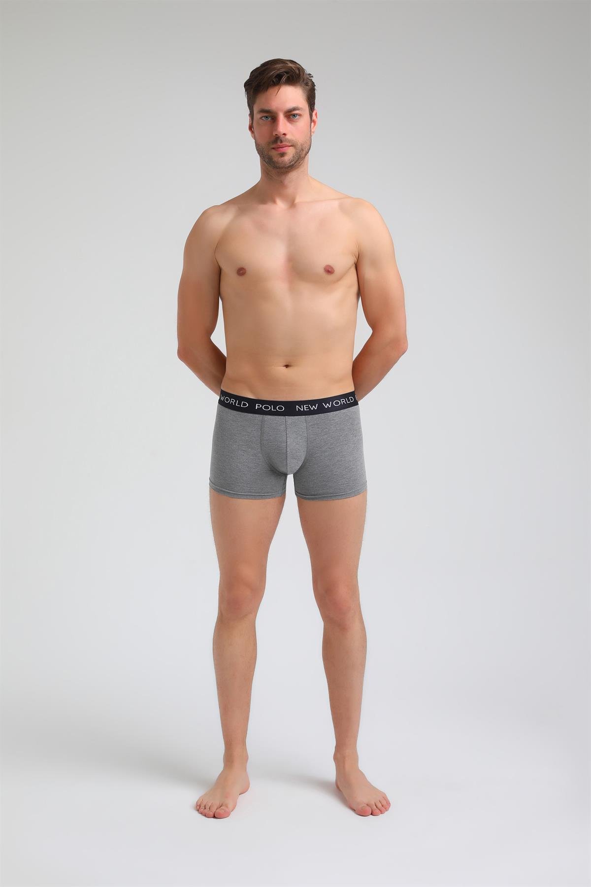 New World Polo Basic 3'lü Boxer Lacivert-Beyaz-Gri Slim Fit Boxer Set 23SSM1001