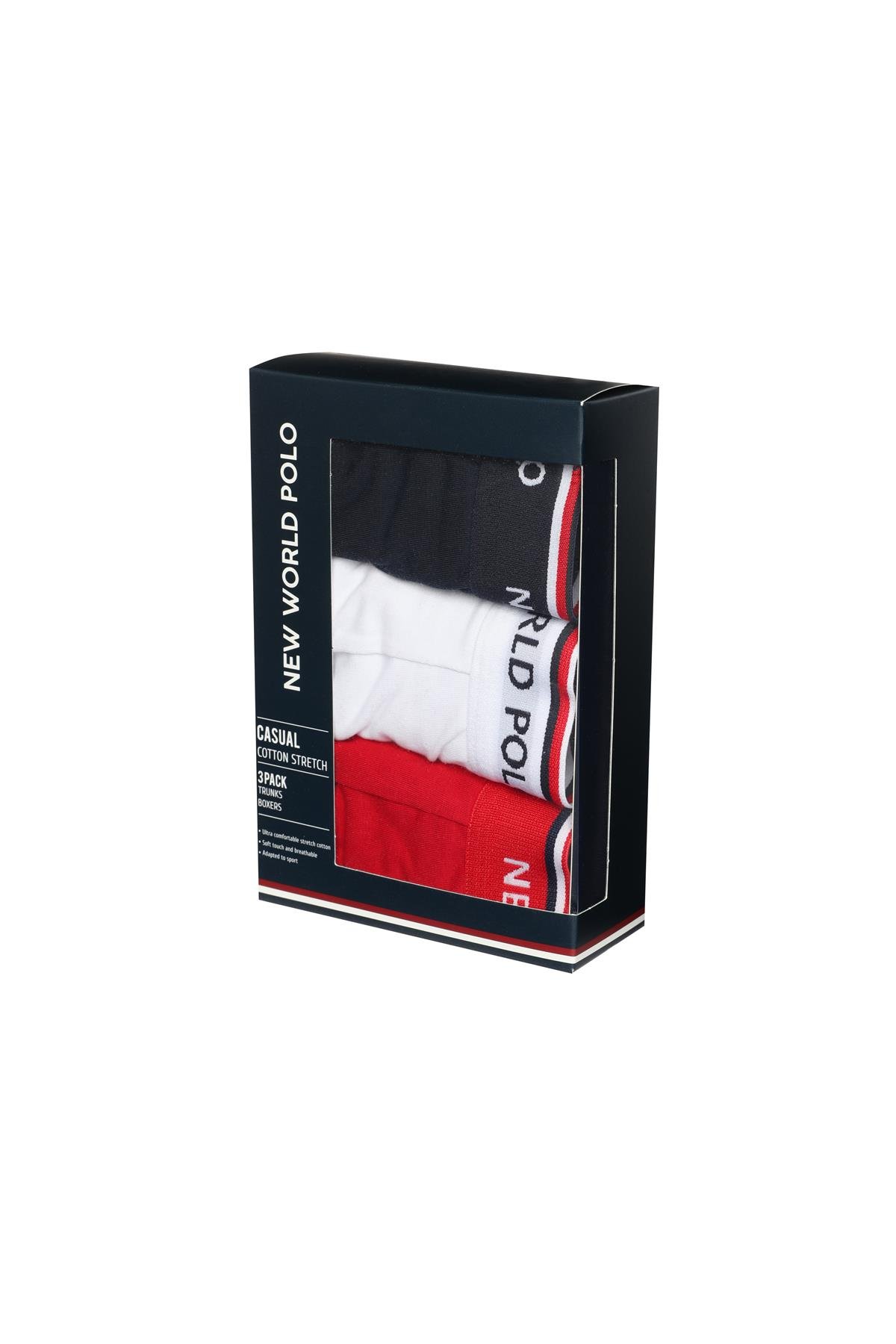 New World Polo Basic 3'lü Boxer Lacivert-Kırmızı-Beyaz Slim Fit Boxer Set 23SSM1003