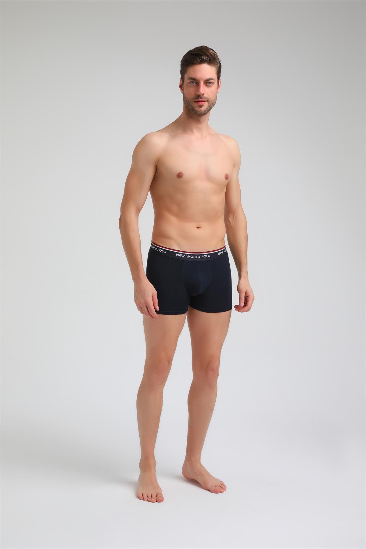 New World Polo Basic 3'lü Boxer Lacivert-Kırmızı-Beyaz Slim Fit Boxer Set 23SSM1003