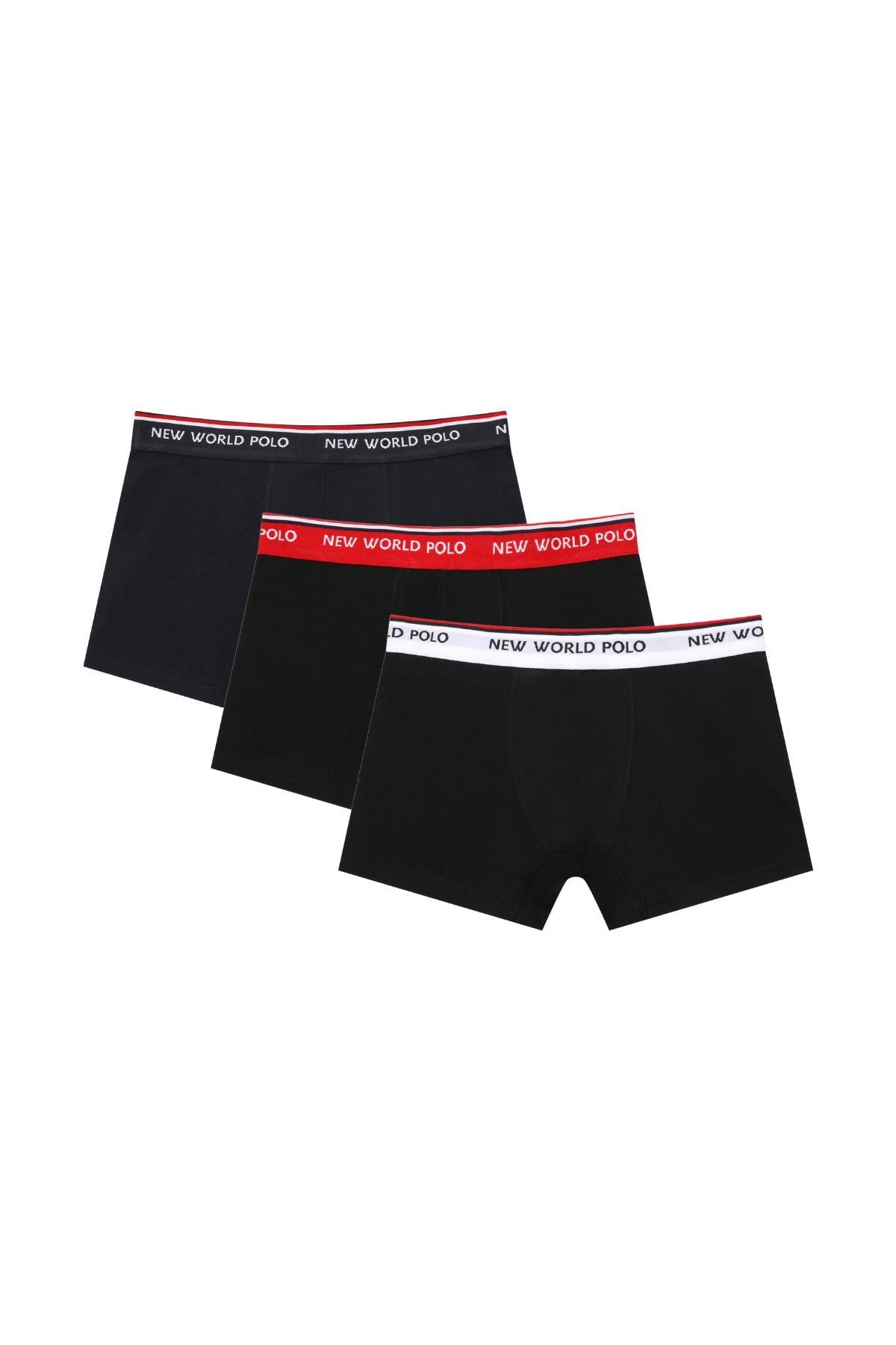 New World Polo Basic 3'lü Boxer Siyah Slim Fit Boxer Set 23SSM1003