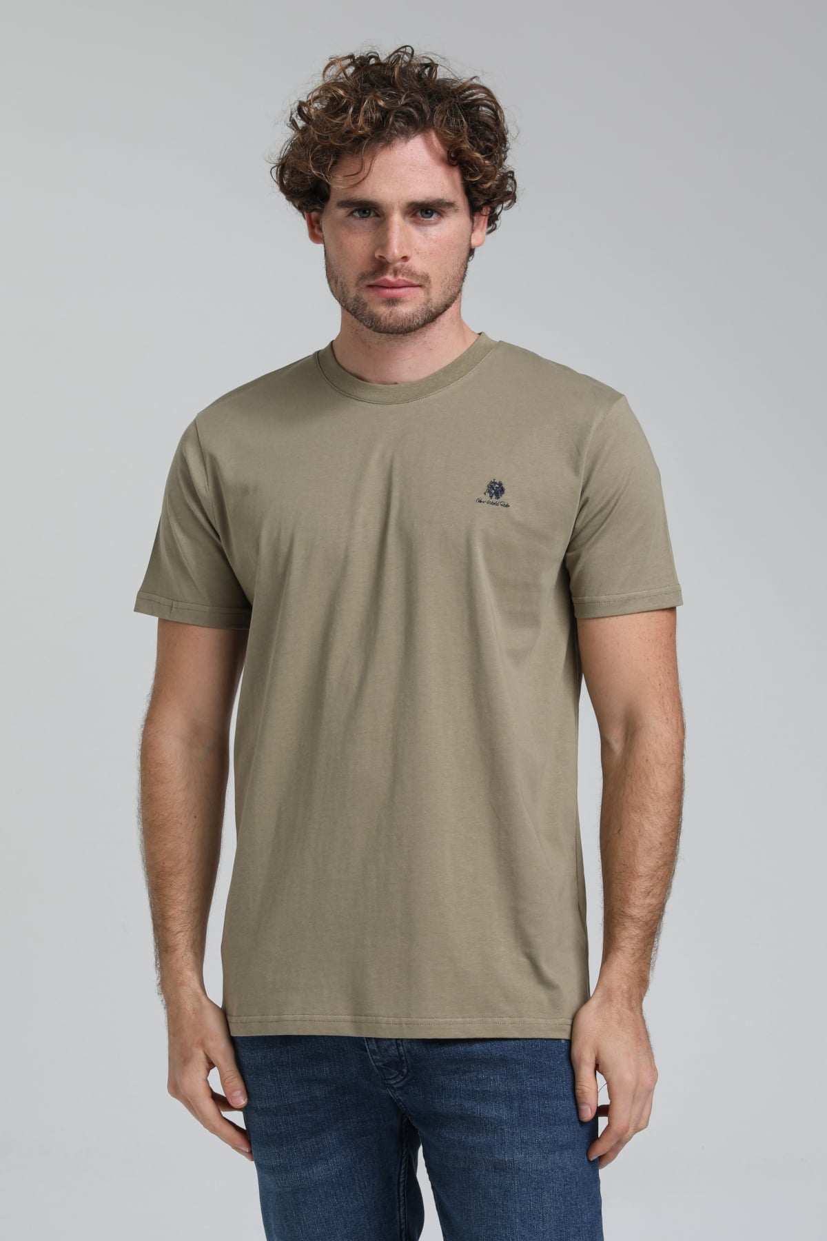 New World Polo Bisiklet Yaka Açık Haki Regular Custom Tişört 23SSM20311