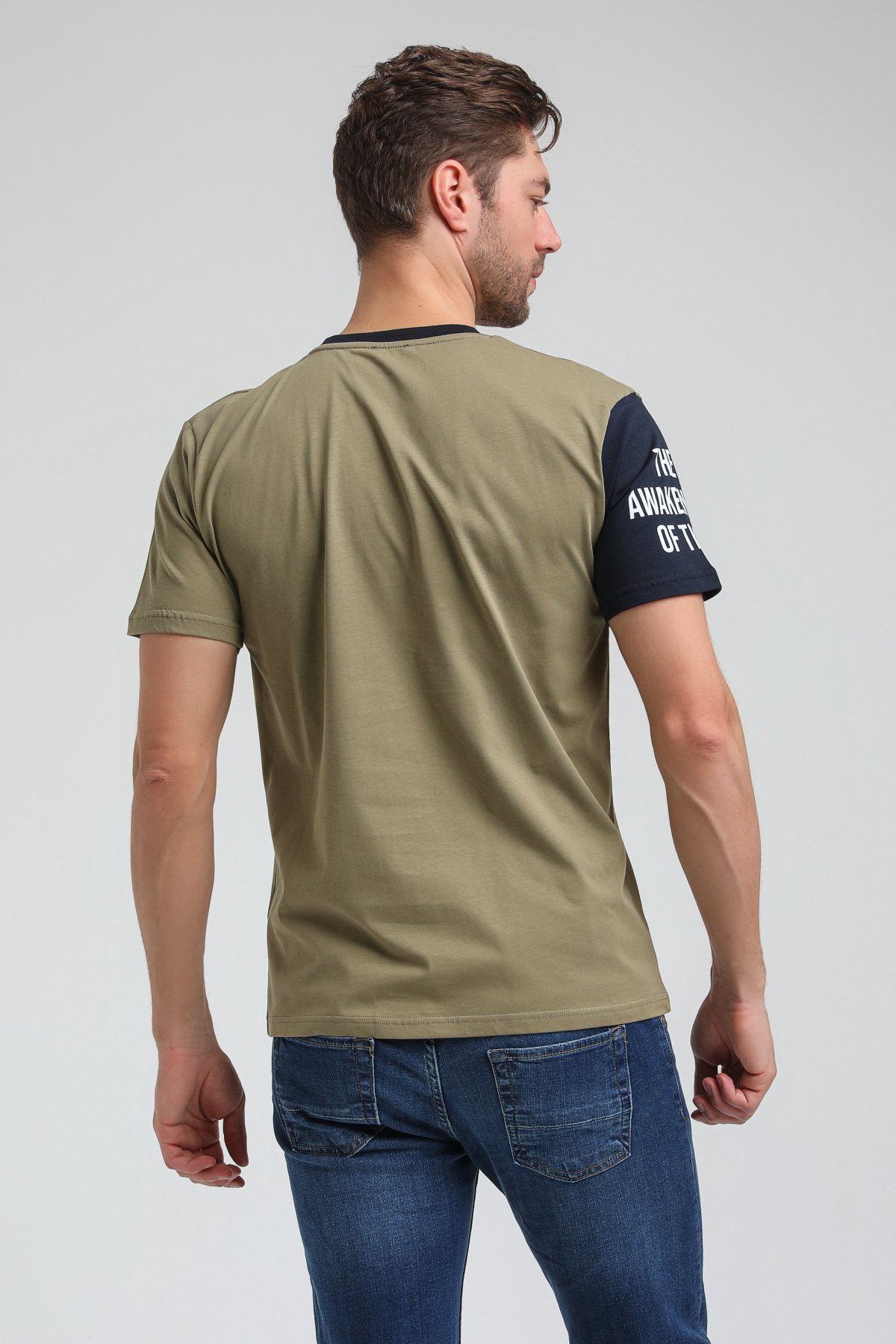 New World Polo Bisiklet Yaka Açık Haki Slim Fit Tişört 23SSM20317