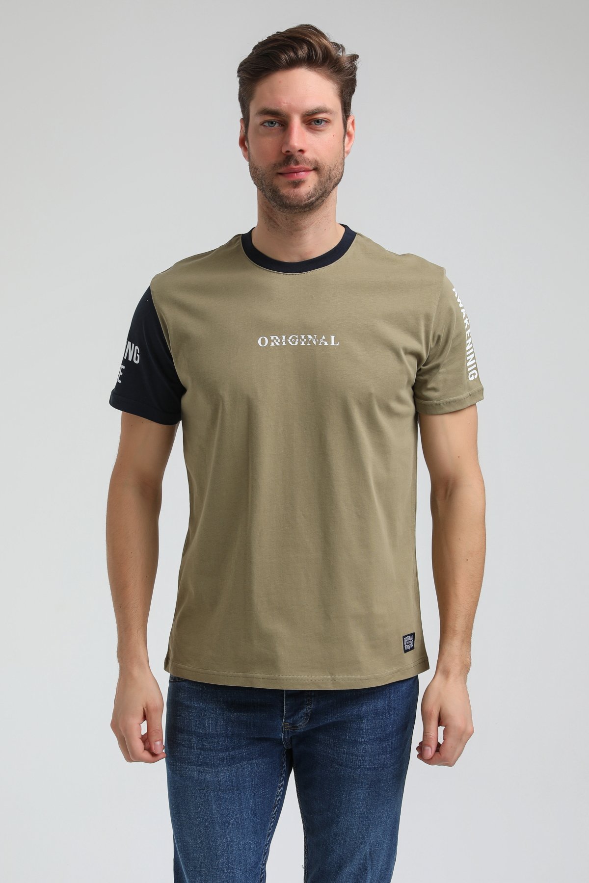 New World Polo Bisiklet Yaka Açık Haki Slim Fit Tişört 23SSM20317