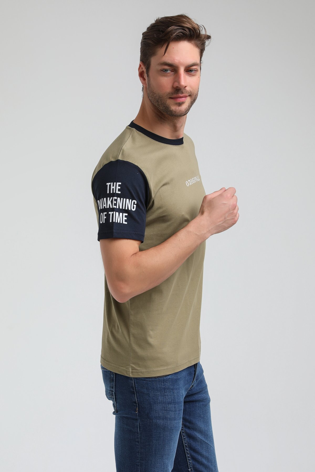New World Polo Bisiklet Yaka Açık Haki Slim Fit Tişört 23SSM20317