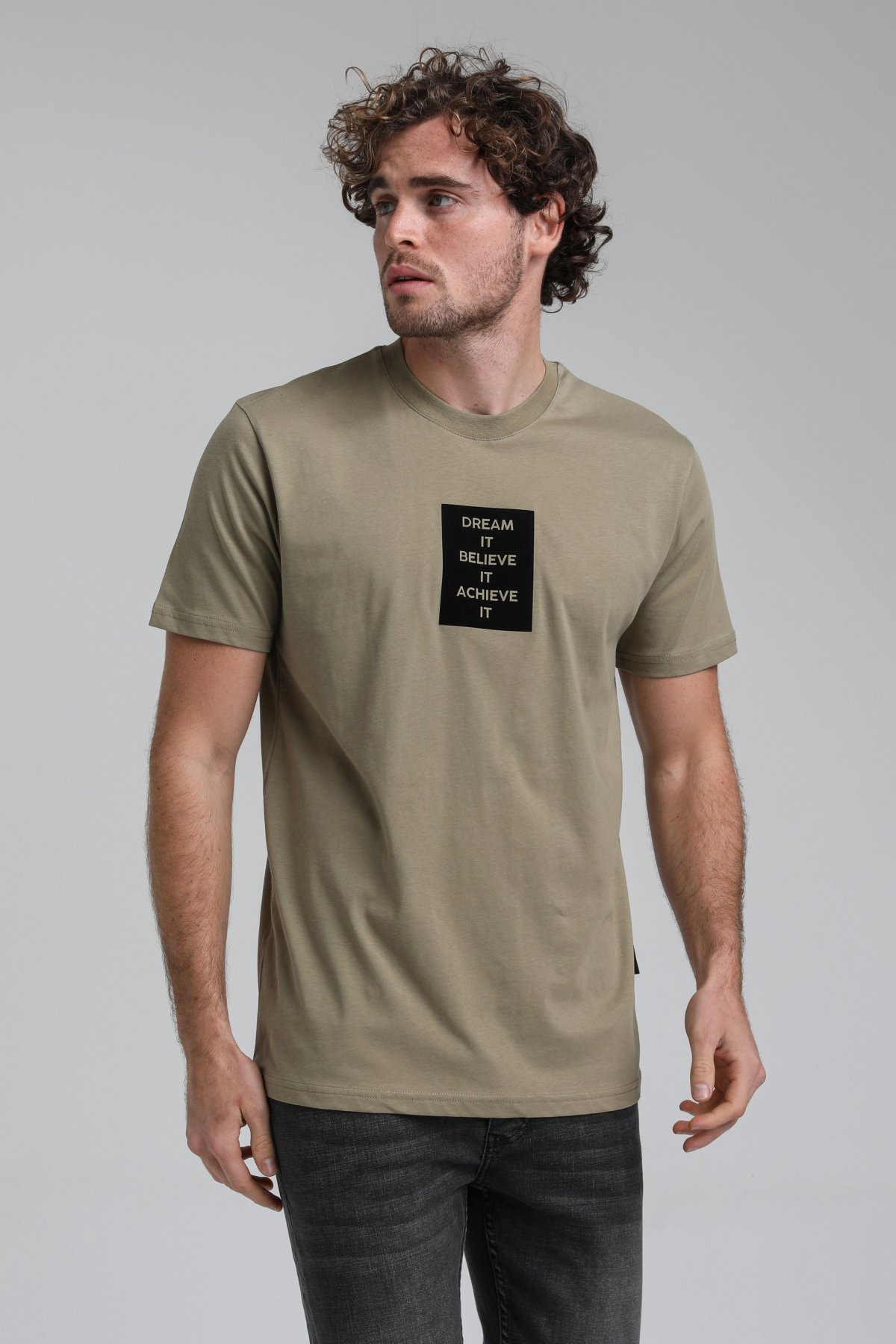 New World Polo Bisiklet Yaka Açık Haki Slim Fit Tişört 23SSM20288