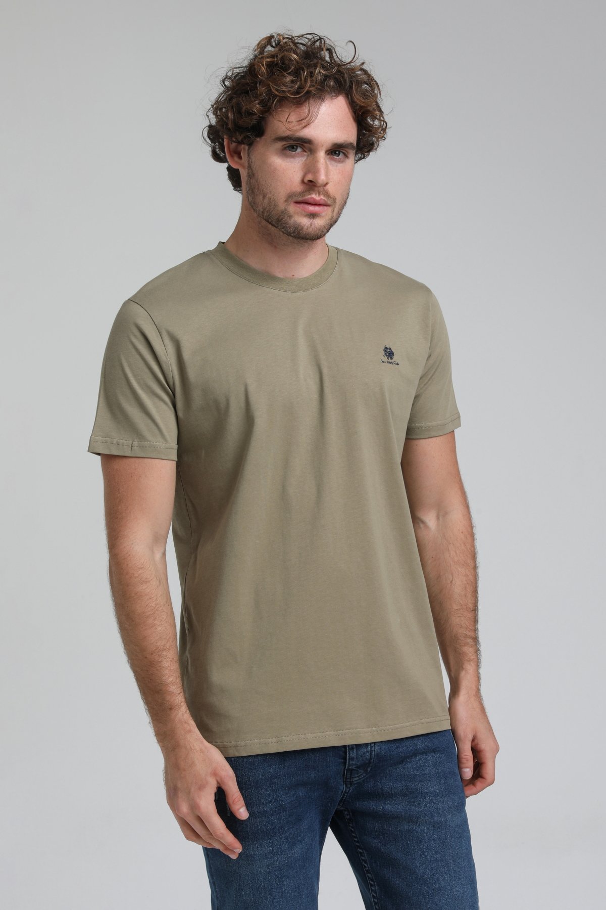 New World Polo Bisiklet Yaka Açık Haki Regular Custom Tişört 23SSM20311