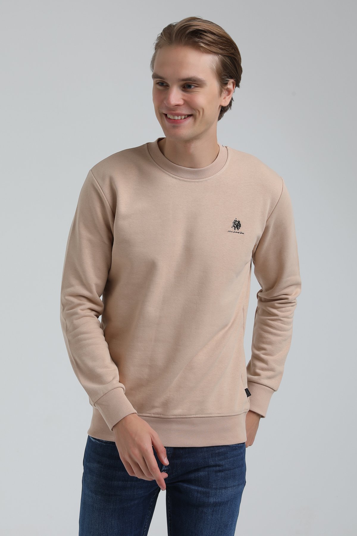 New World Polo Bisiklet Yaka Bej Regular Sweatshirt 22FWM60115