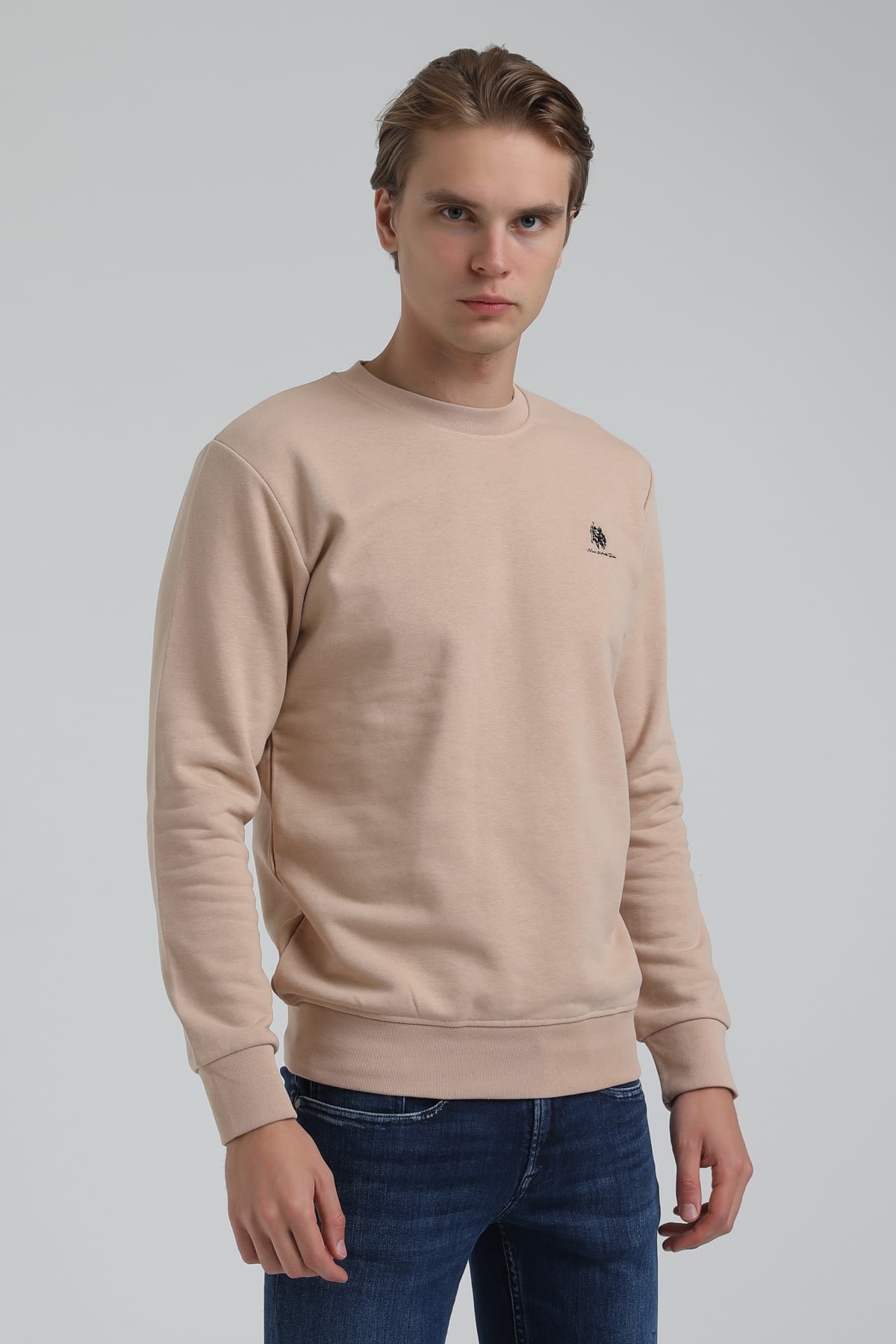 New World Polo Bisiklet Yaka Bej Regular Sweatshirt 22FWM60115