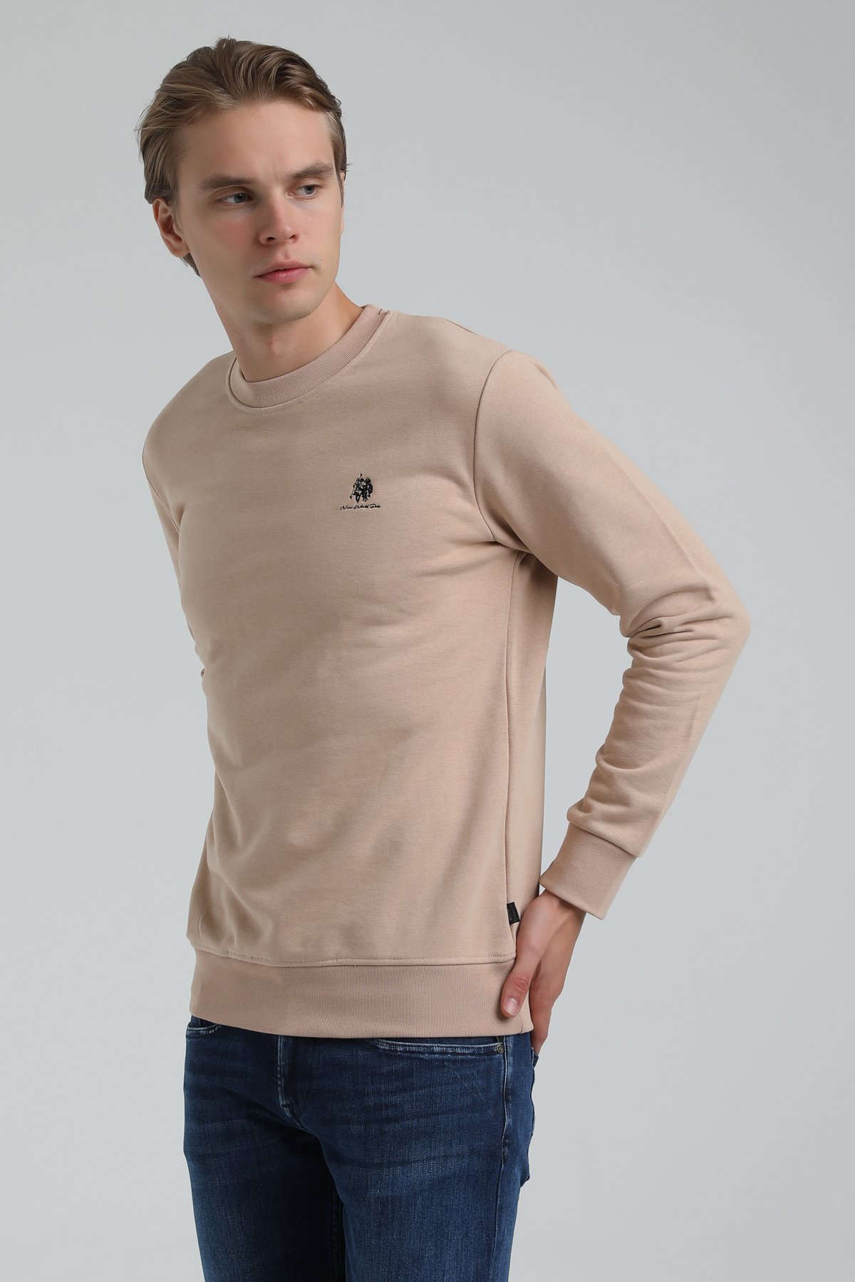 New World Polo Bisiklet Yaka Bej Regular Sweatshirt 22FWM60115