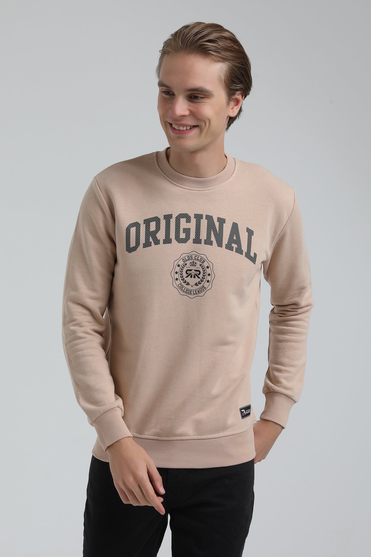 New World Polo Bisiklet Yaka Bej Regular Sweatshirt 22FWM60132