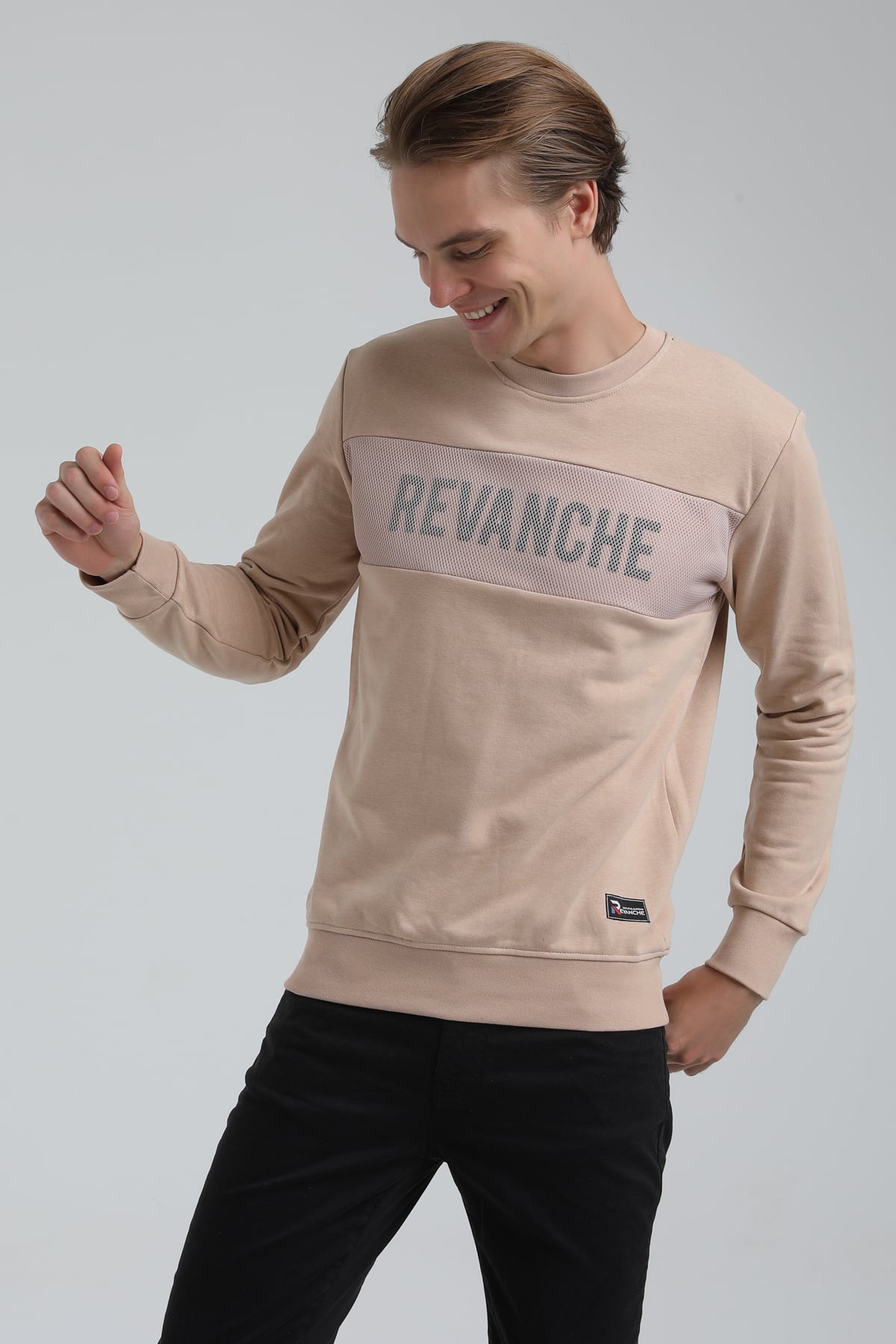 New World Polo Bisiklet Yaka Bej Regular Sweatshirt 22FWM60117
