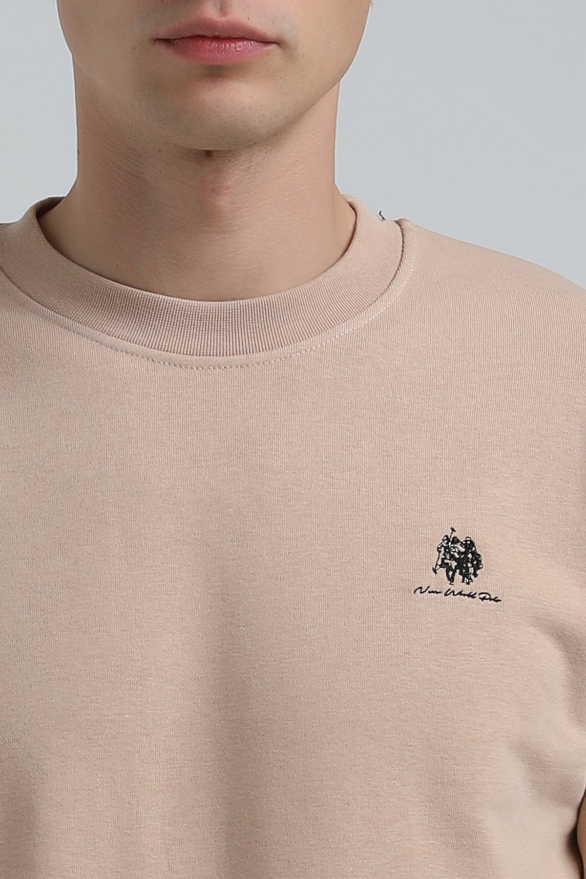 New World Polo Bisiklet Yaka Bej Regular Sweatshirt 22FWM60115
