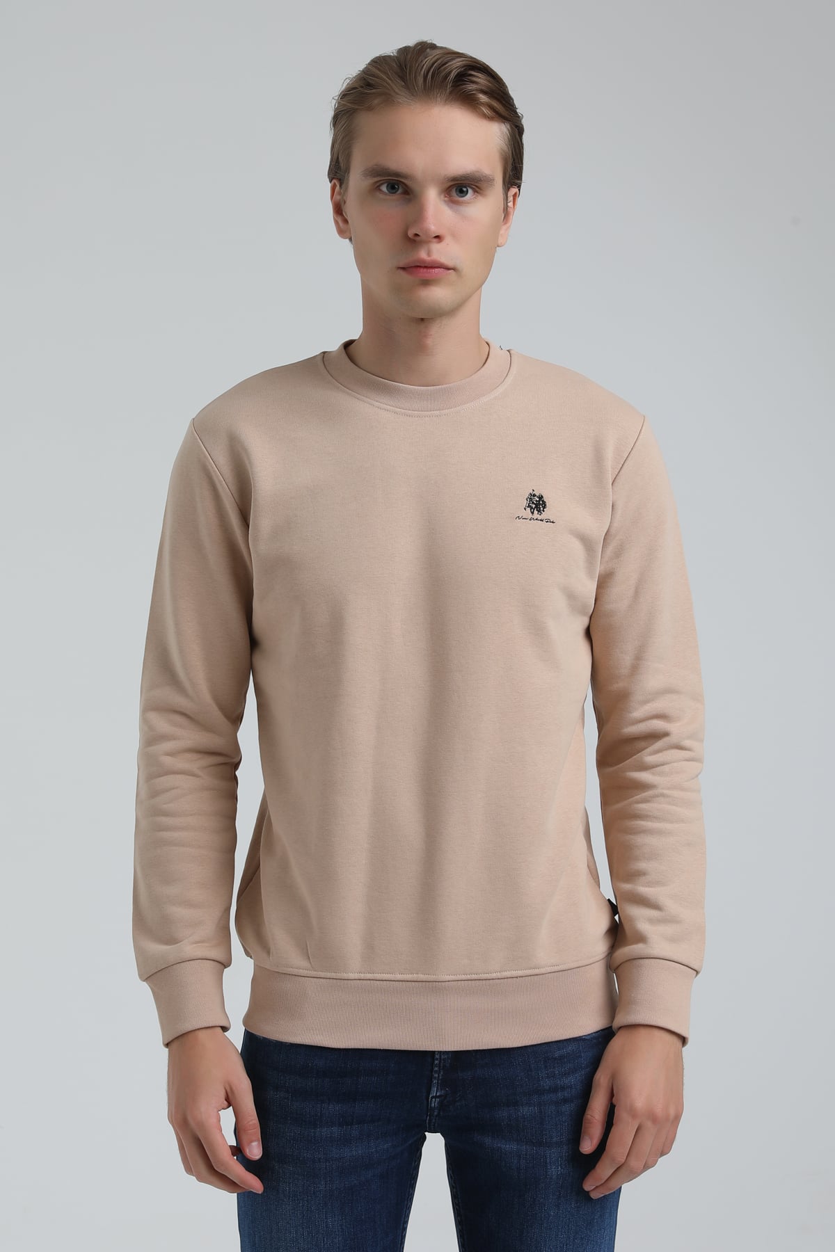 New World Polo Bisiklet Yaka Bej Regular Sweatshirt 22FWM60115