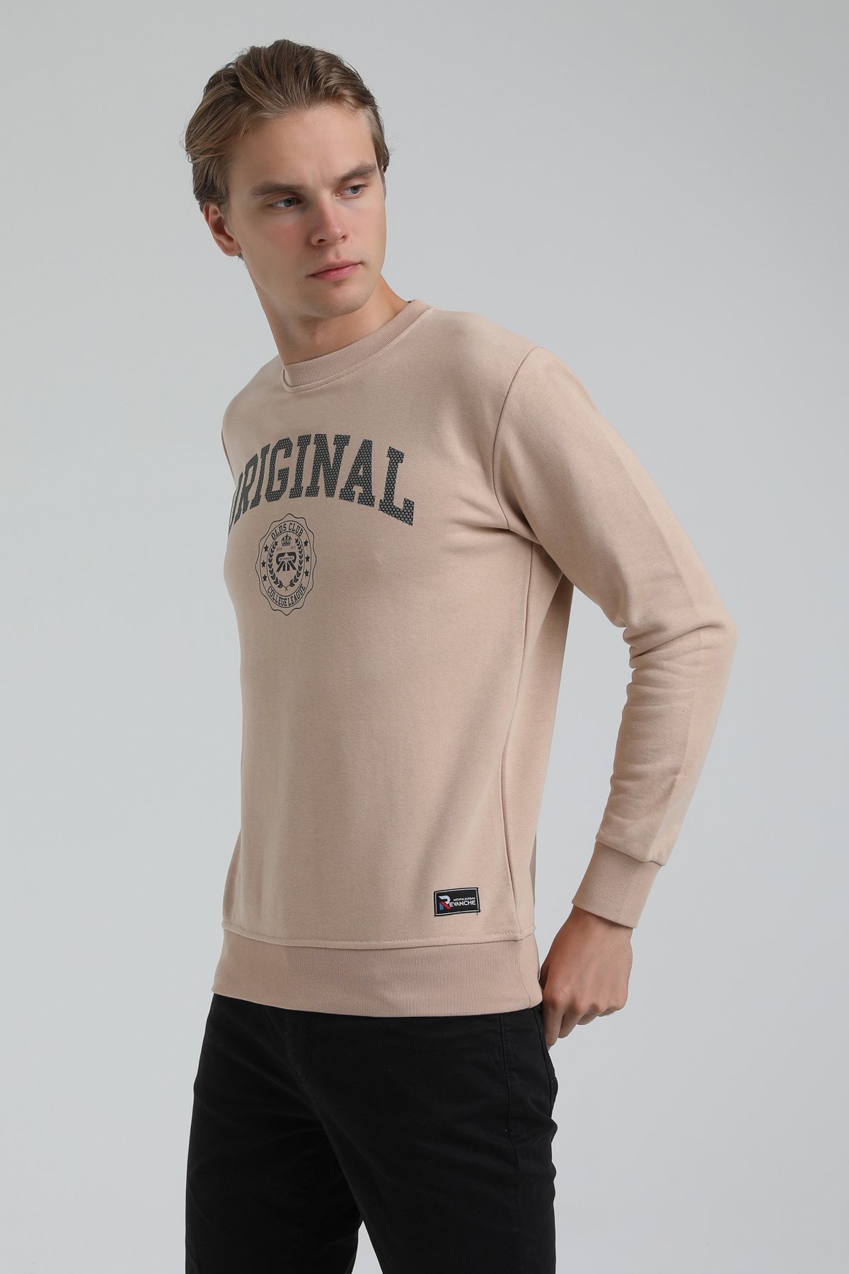 New World Polo Bisiklet Yaka Bej Regular Sweatshirt 22FWM60132