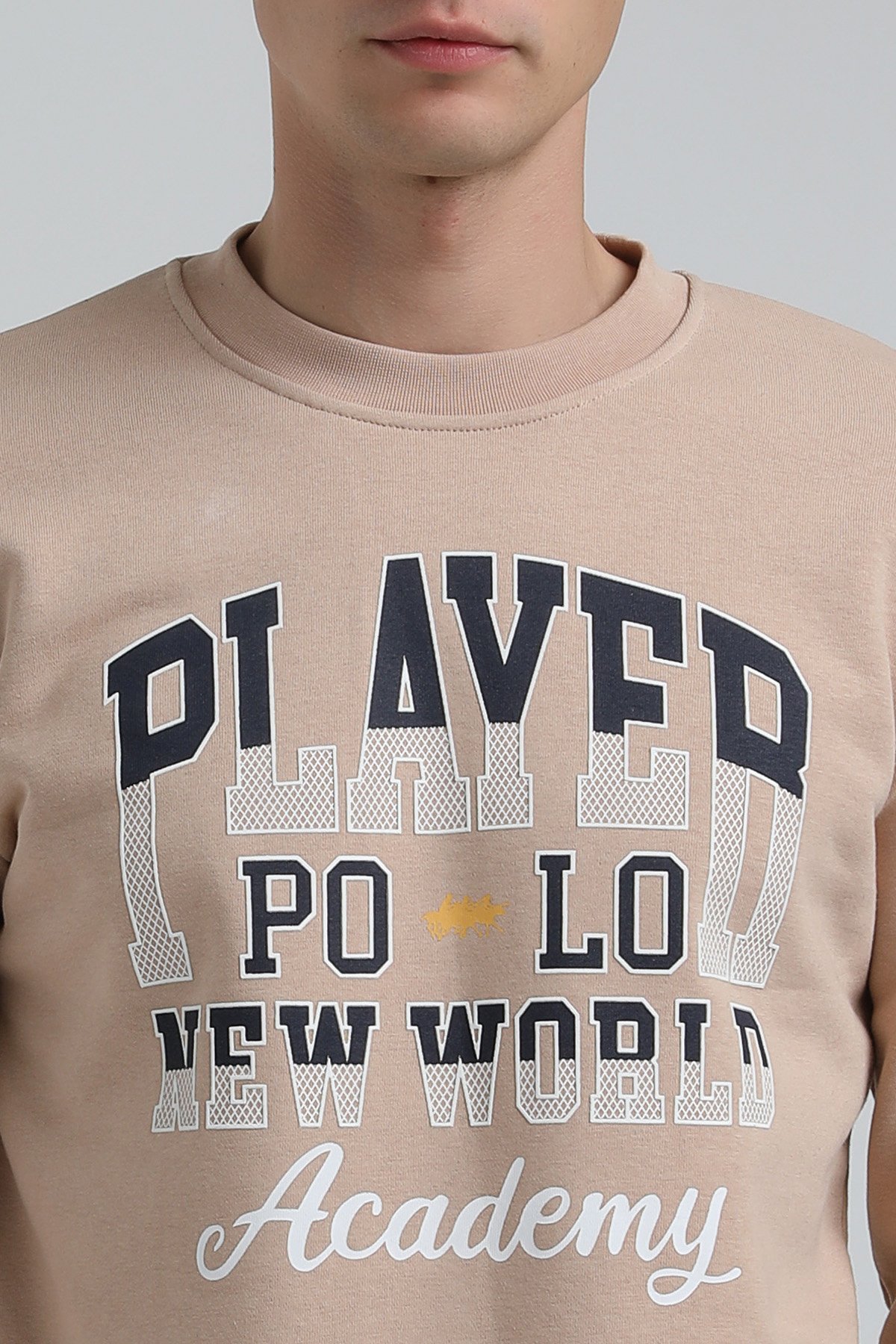 New World Polo Bisiklet Yaka Bej Regular Sweatshirt 22FWM60137