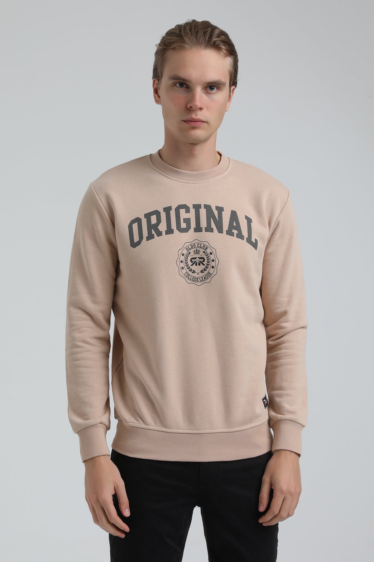 New World Polo Bisiklet Yaka Bej Regular Sweatshirt 22FWM60132