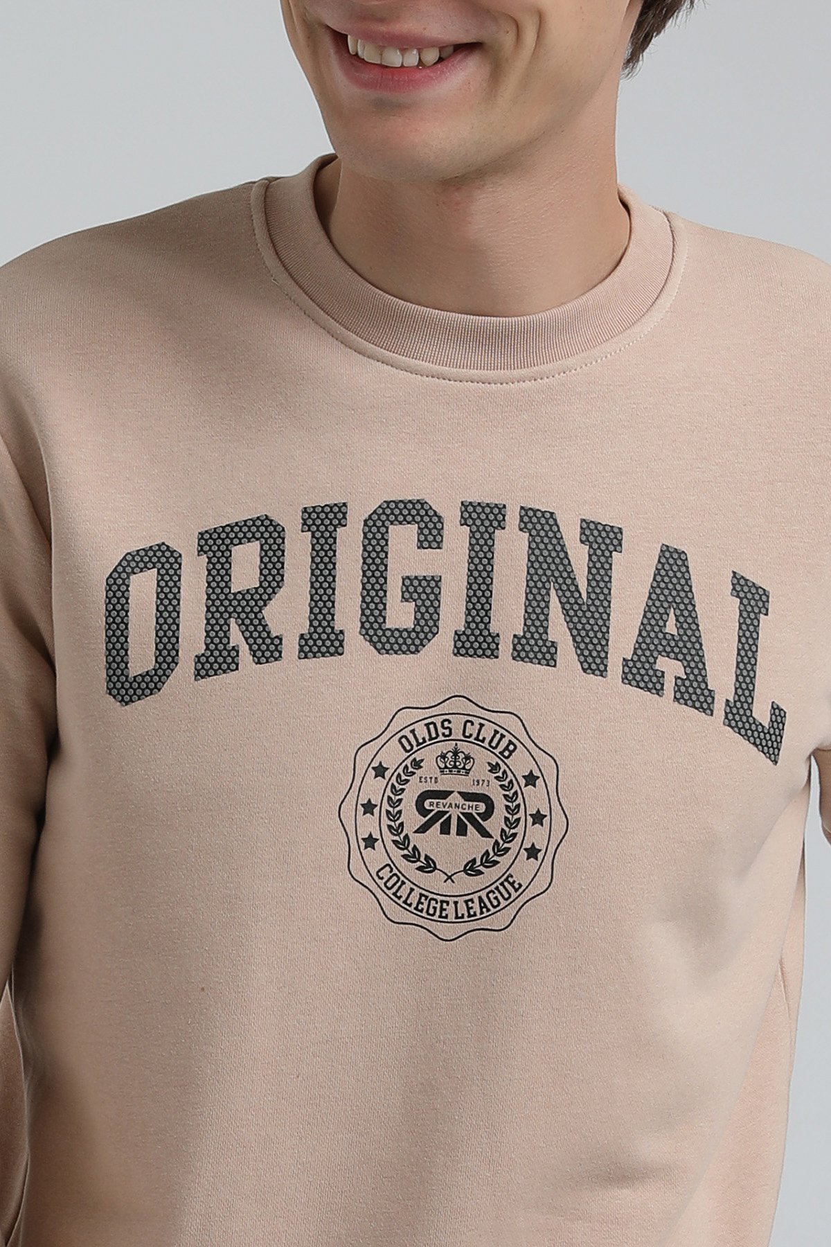 New World Polo Bisiklet Yaka Bej Regular Sweatshirt 22FWM60132