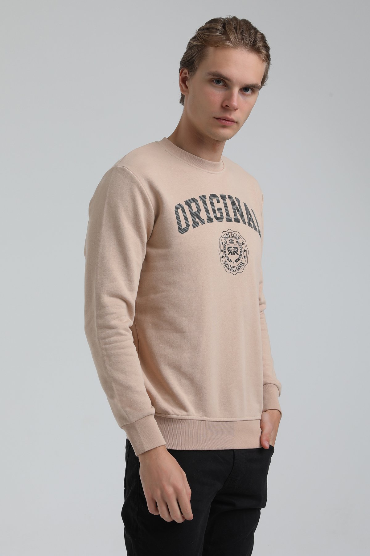New World Polo Bisiklet Yaka Bej Regular Sweatshirt 22FWM60132