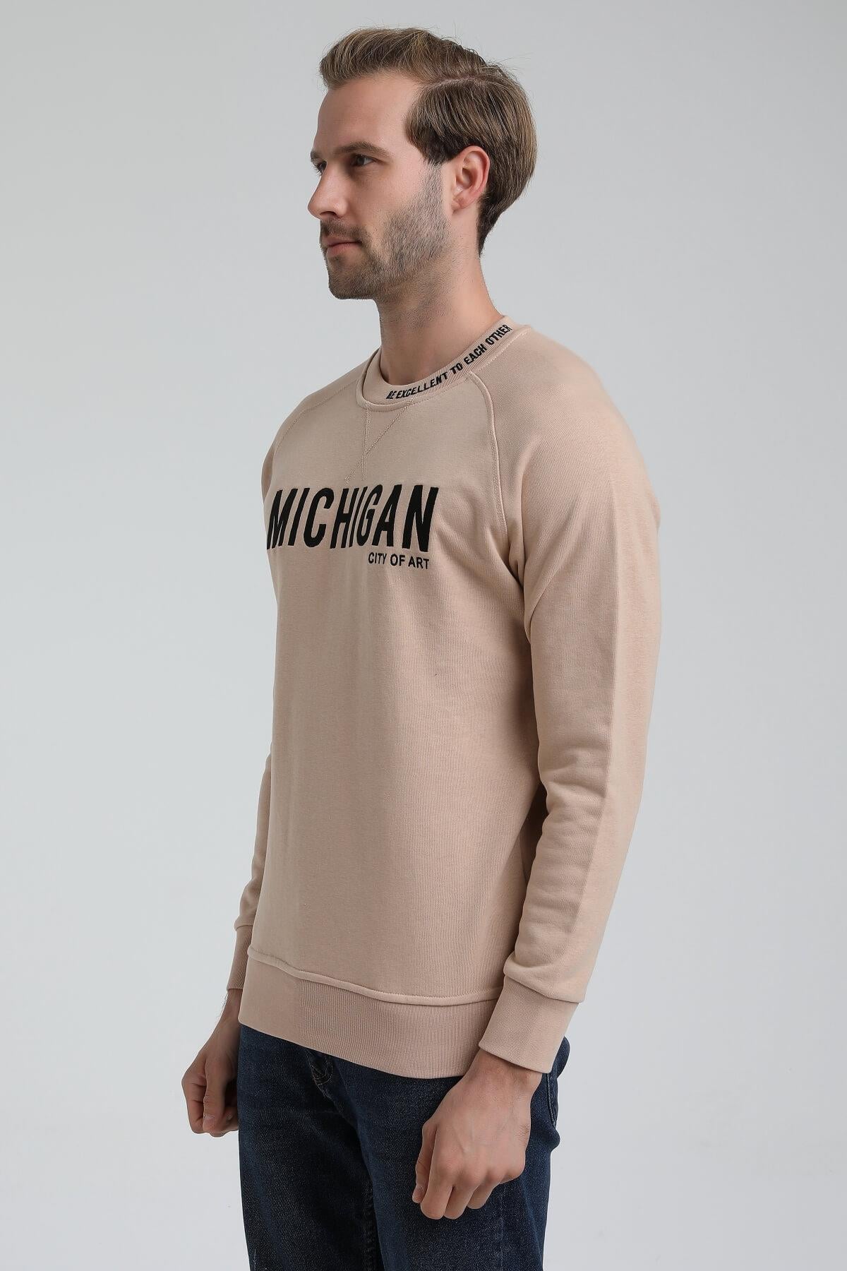 New World Polo Bisiklet Yaka Bej Slim Fit Sweatshirt 22FWM60135