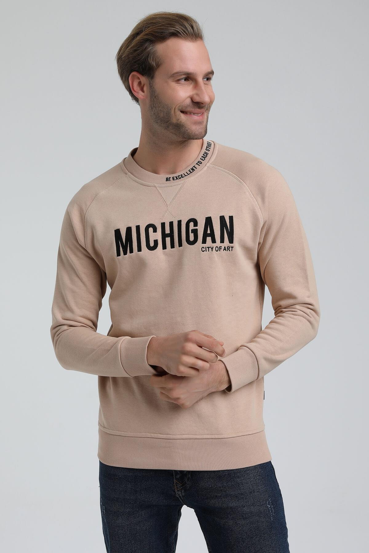 New World Polo Bisiklet Yaka Bej Slim Fit Sweatshirt 22FWM60135