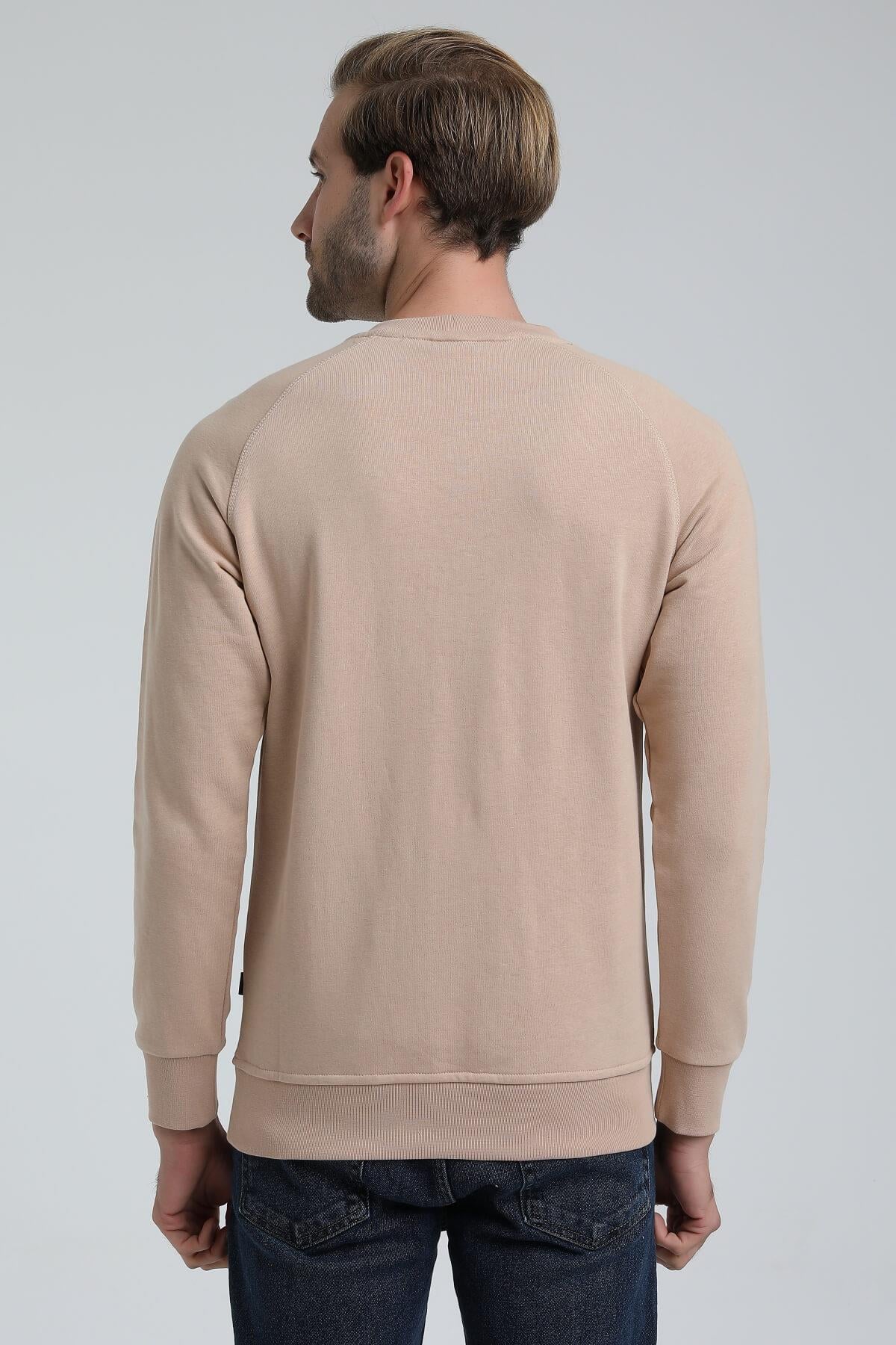 New World Polo Bisiklet Yaka Bej Slim Fit Sweatshirt 22FWM60135