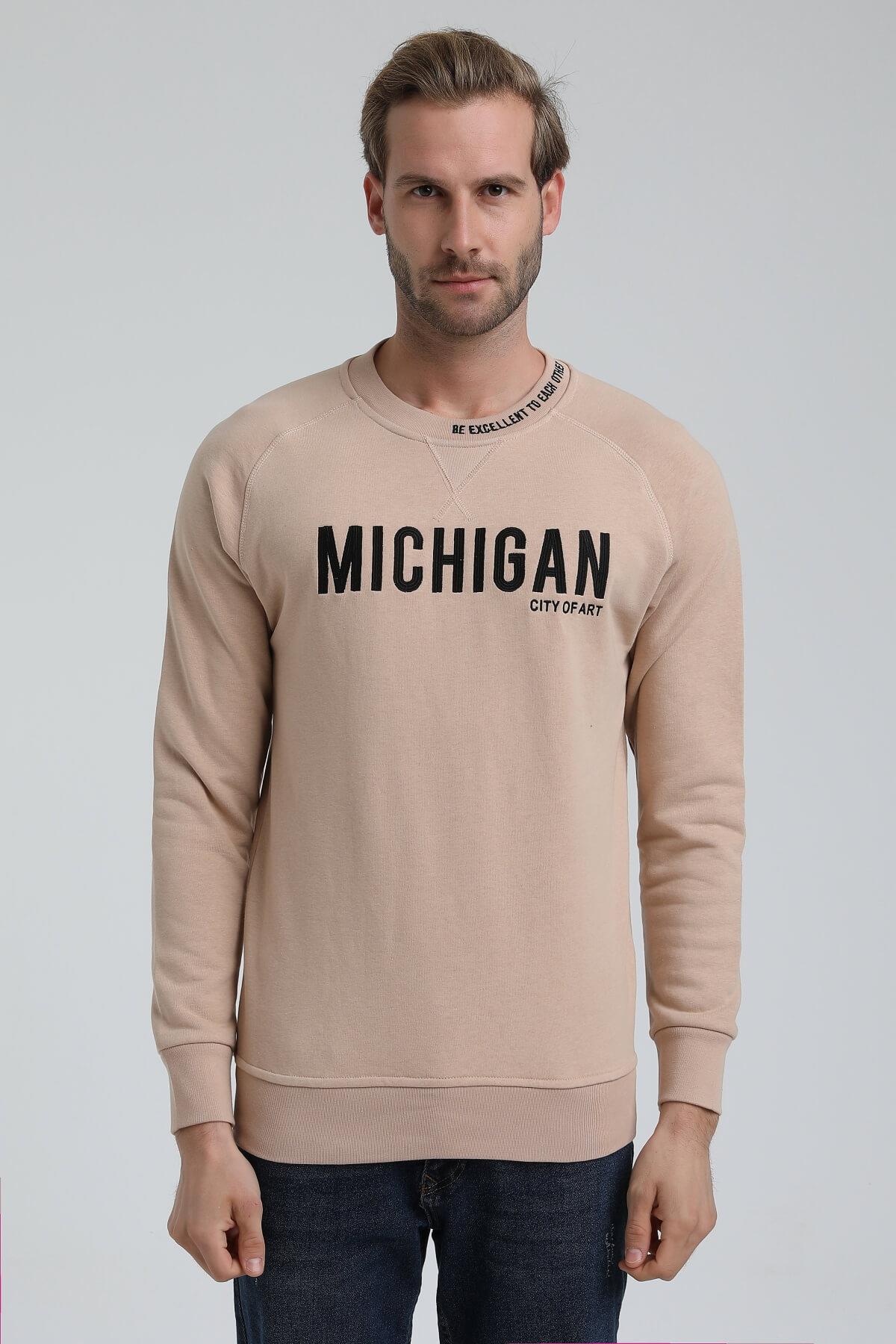 New World Polo Bisiklet Yaka Bej Slim Fit Sweatshirt 22FWM60135