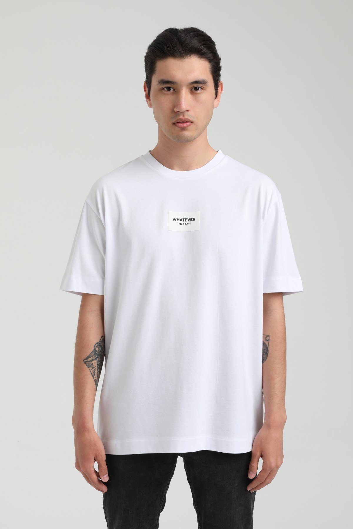 New World Polo Bisiklet Yaka Beyaz Oversize Baskılı T-Shirt 21SSM20231