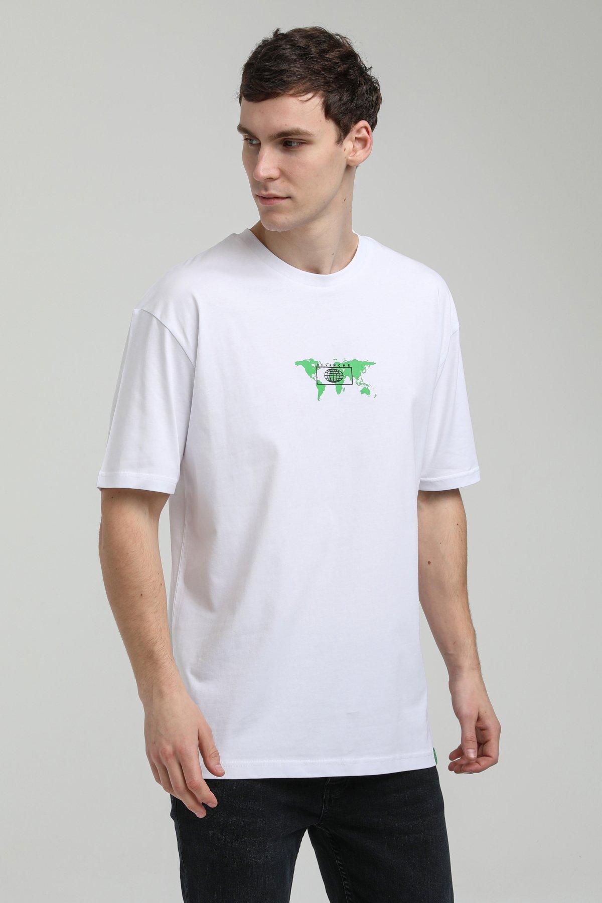 New World Polo Bisiklet Yaka Beyaz Oversize Tişört 23SSM20332