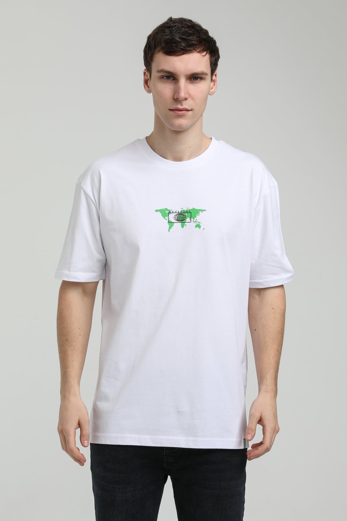 New World Polo Bisiklet Yaka Beyaz Oversize Tişört 23SSM20332