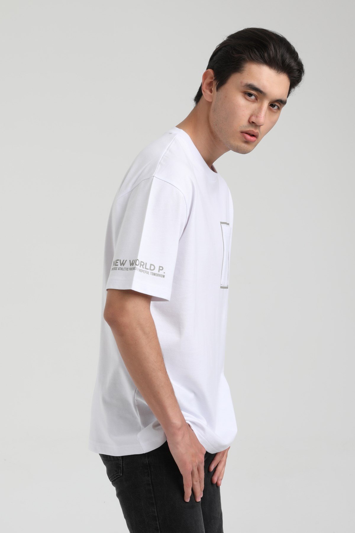 New World Polo Bisiklet Yaka Beyaz Oversize Tişört 22.01.T4.006