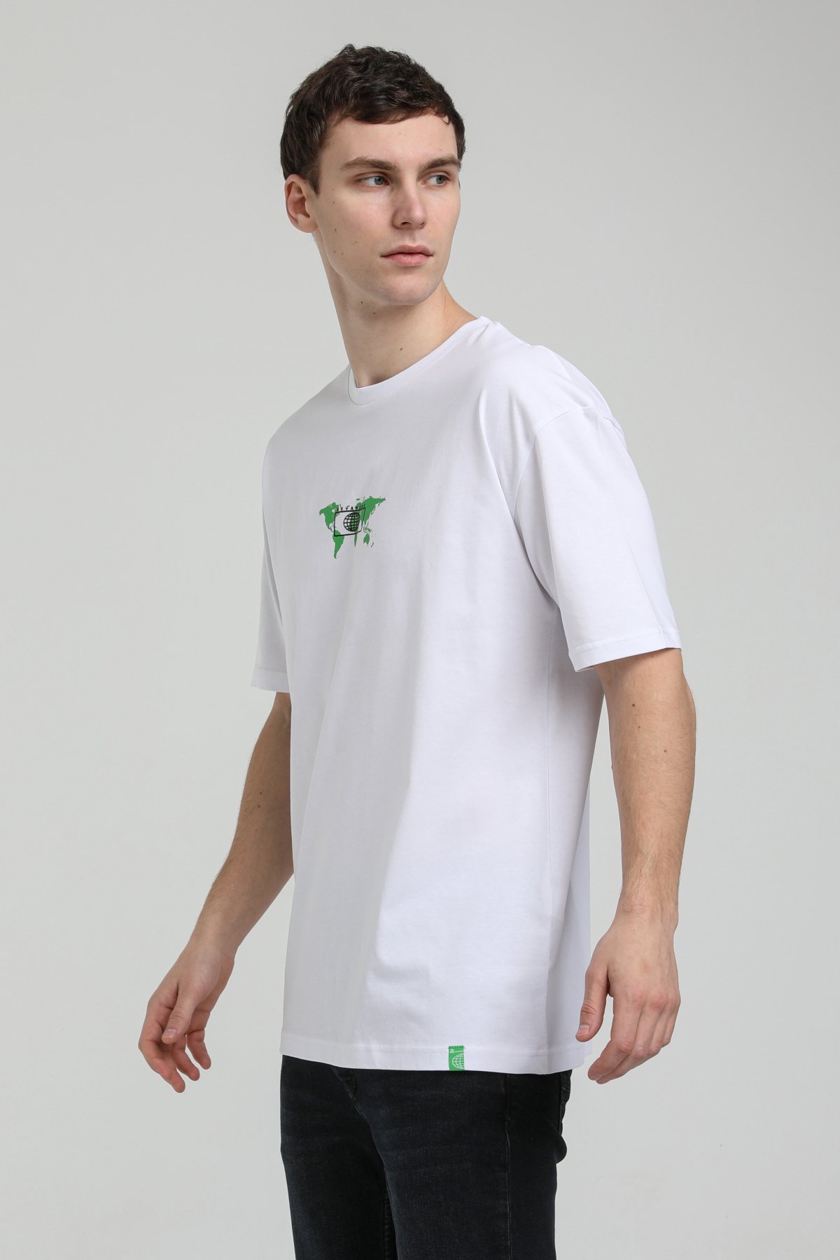 New World Polo Bisiklet Yaka Beyaz Oversize Tişört 23SSM20332