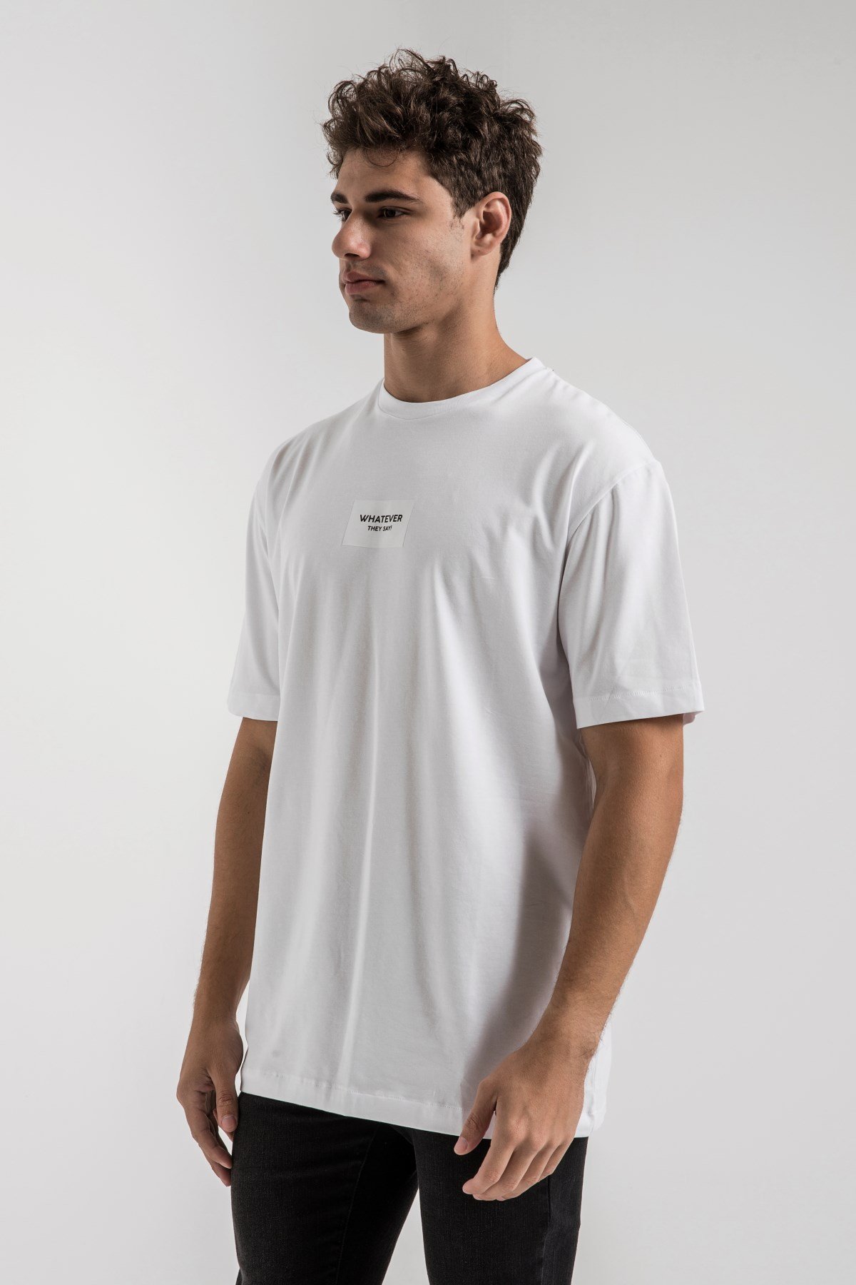 New World Polo Bisiklet Yaka Beyaz Oversize Baskılı T-Shirt 21SSM20231