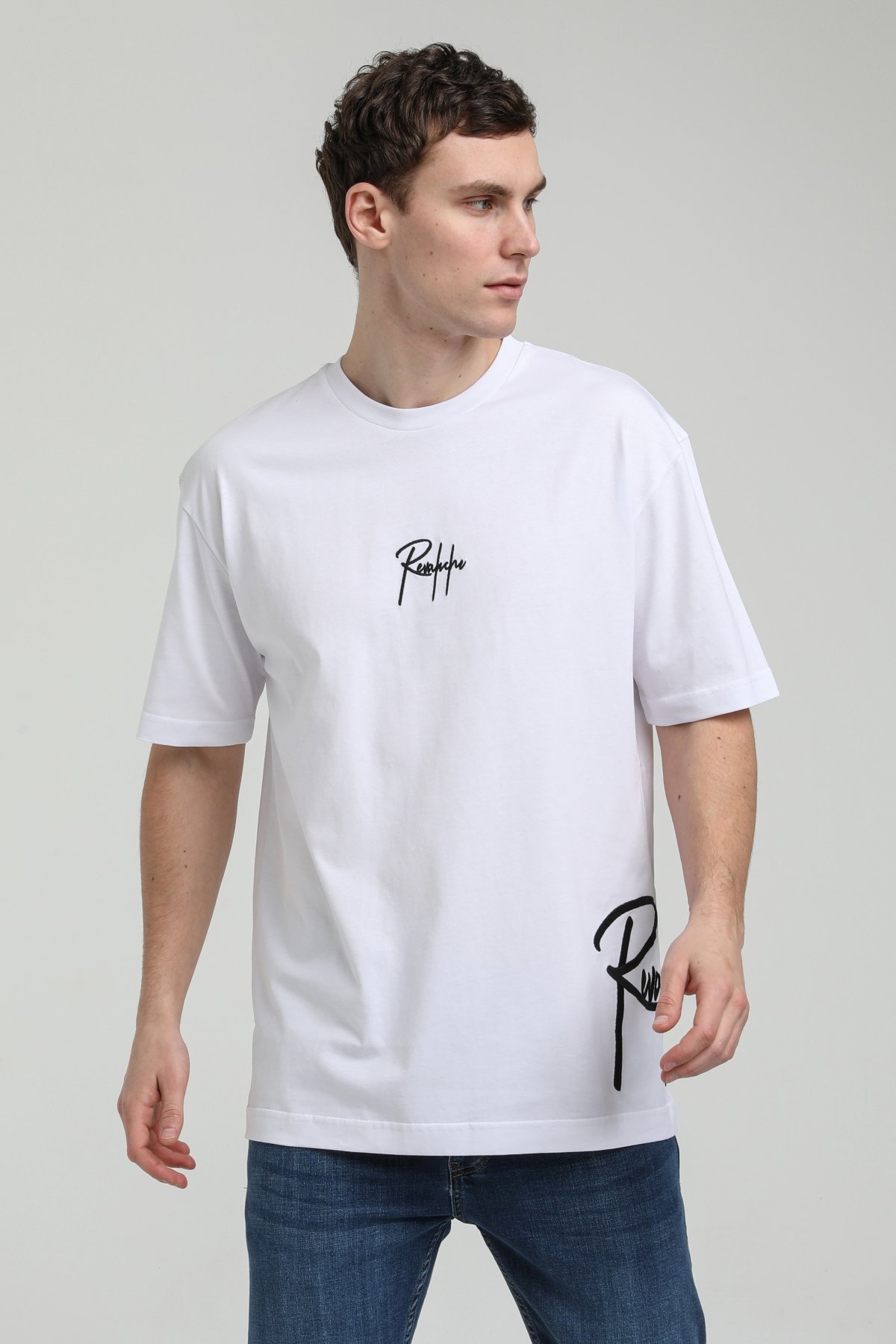 New World Polo Bisiklet Yaka Beyaz Oversize Tişört 23SSM20330