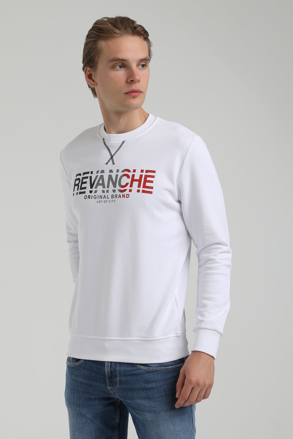 New World Polo Bisiklet Yaka Beyaz Regular Sweatshirt 22FWM60123