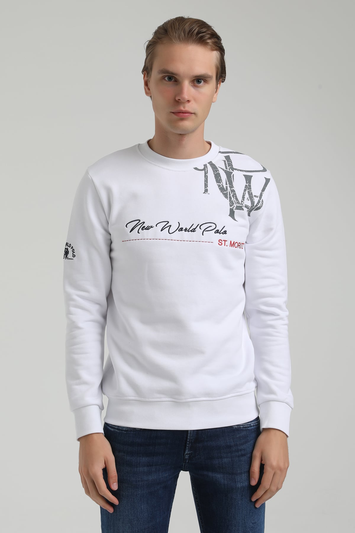 New World Polo Bisiklet Yaka Beyaz Regular Sweatshirt 22FWM60139