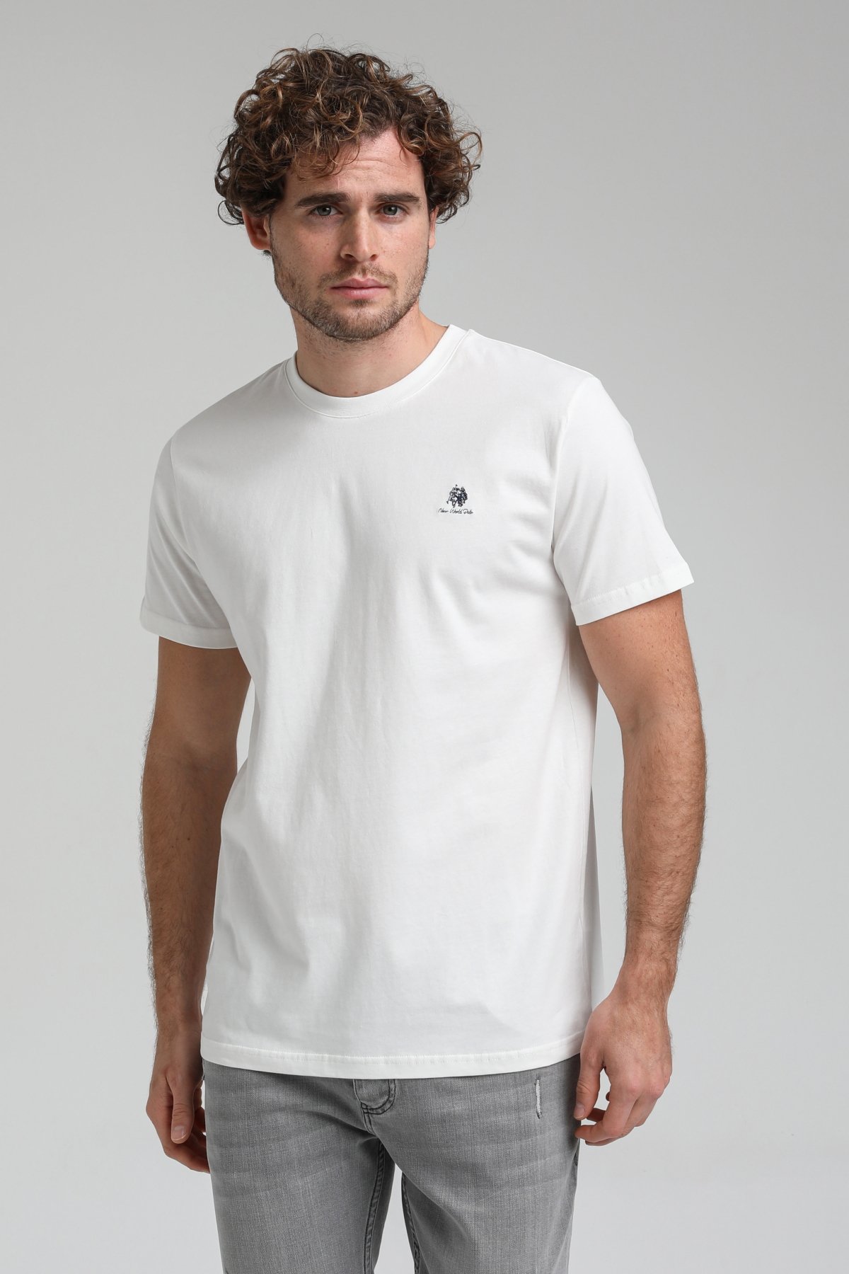 New World Polo Bisiklet Yaka Beyaz Regular Custom Tişört 23SSM20311