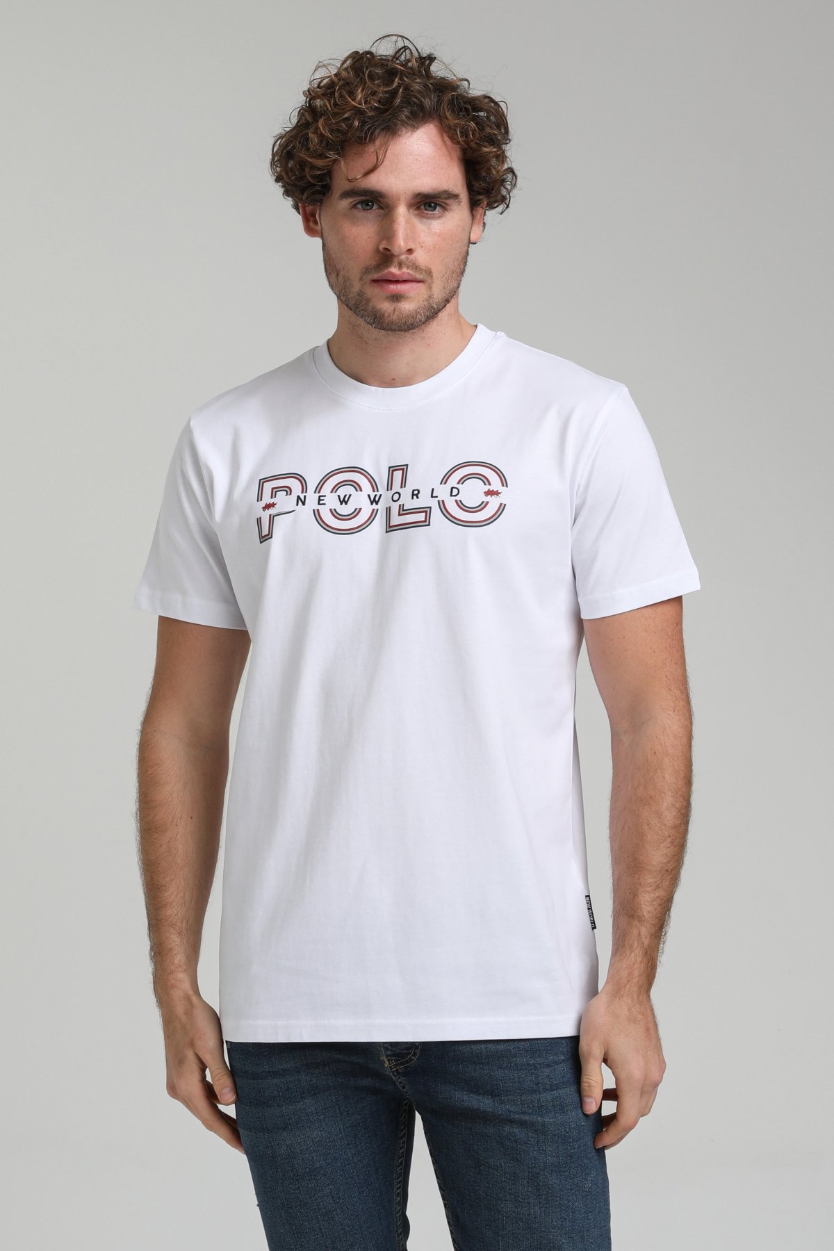 New World Polo Bisiklet Yaka Beyaz Regular Custom Tişört 23SSM20302