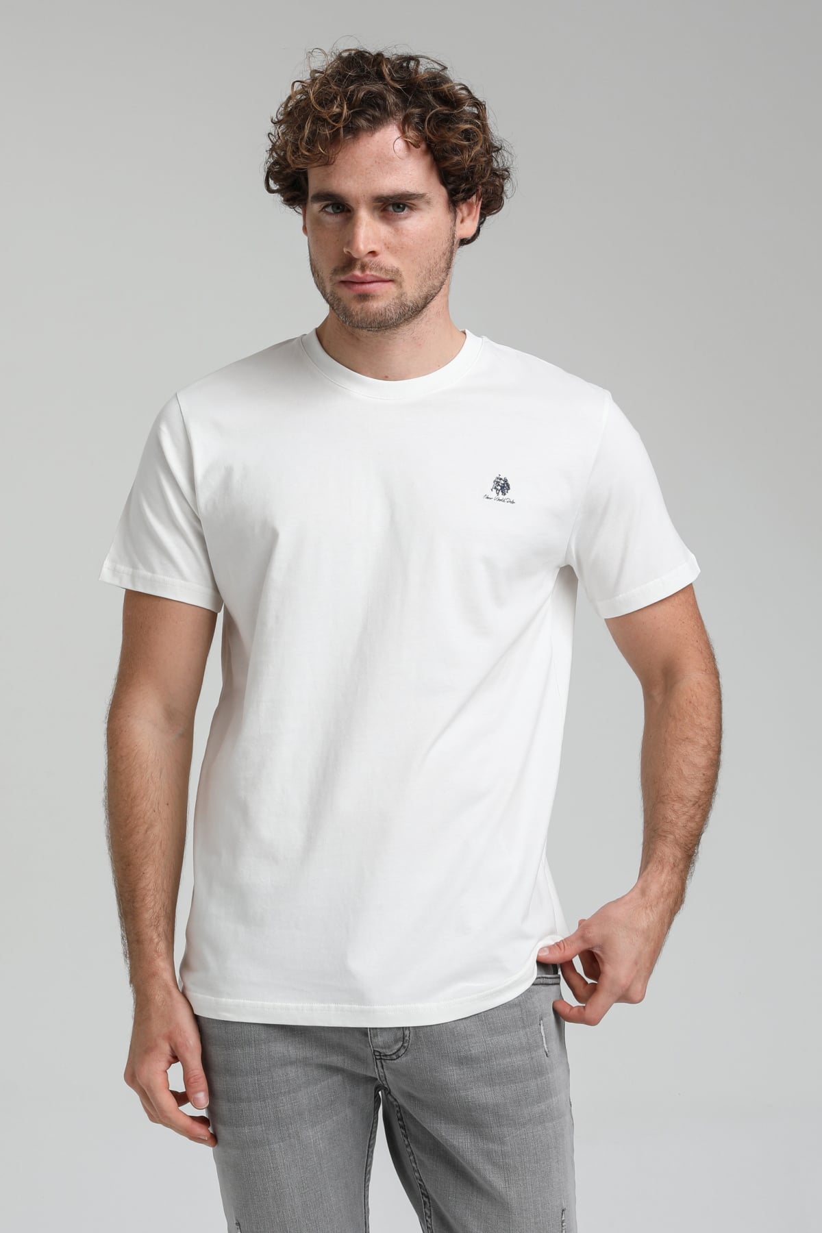 New World Polo Bisiklet Yaka Beyaz Regular Custom Tişört 23SSM20311