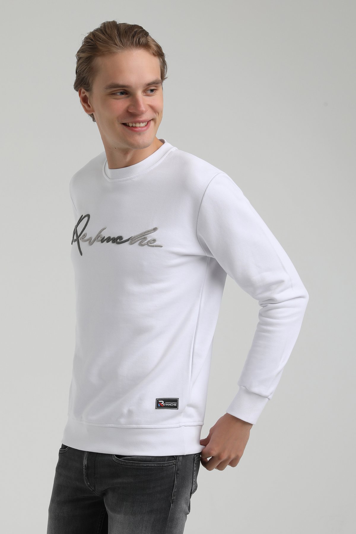 New World Polo Bisiklet Yaka Beyaz Regular Sweatshirt 22FWM60128